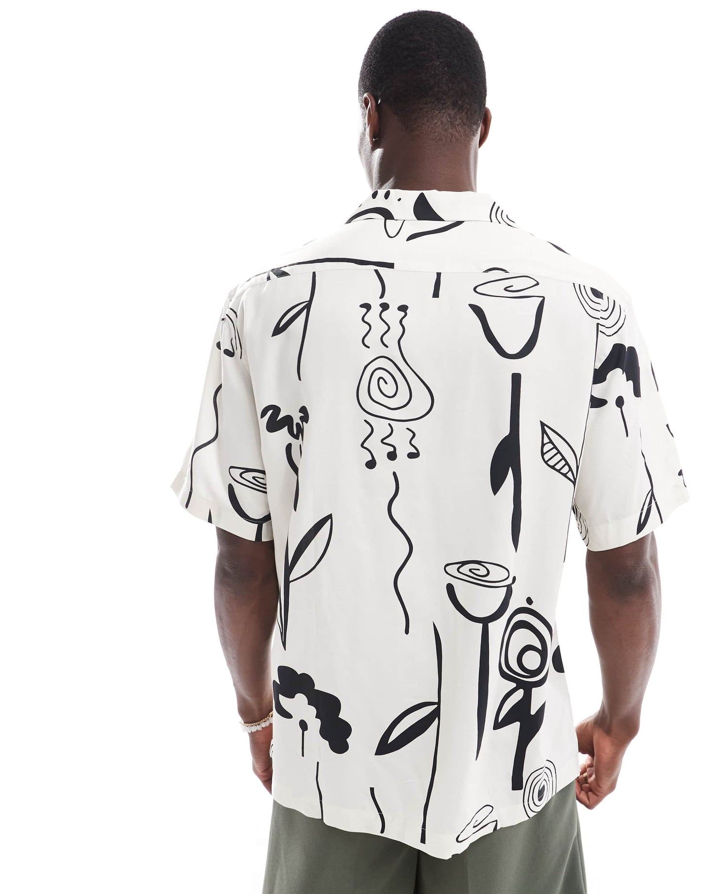 Selected oversized revere collar shirt with art print in white