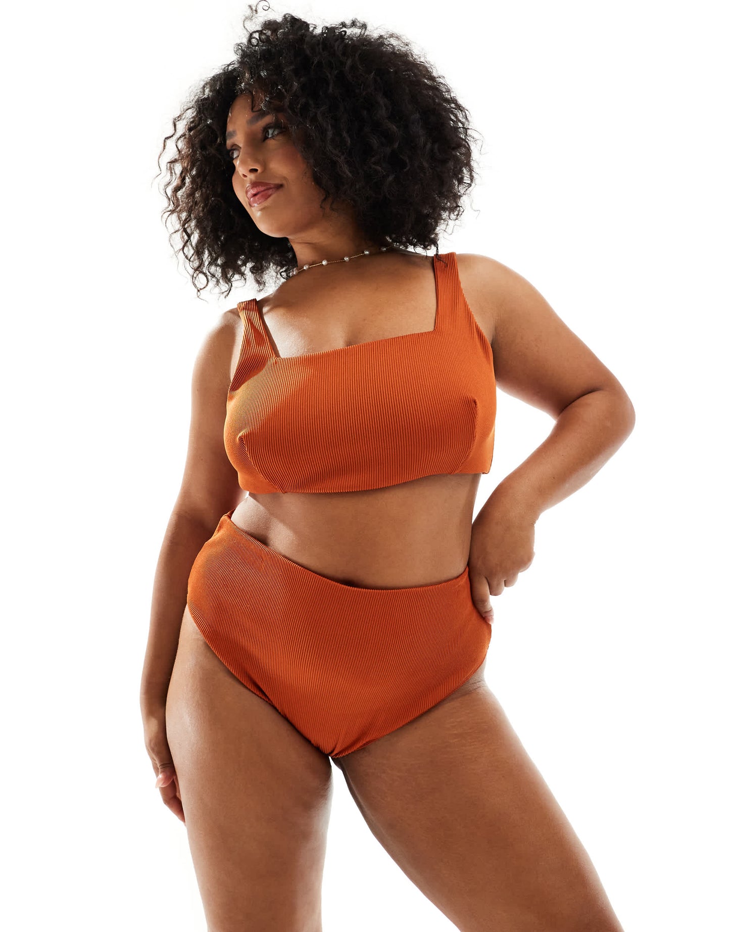 ASOS DESIGN Curve Emily rib crop bikini top in rust