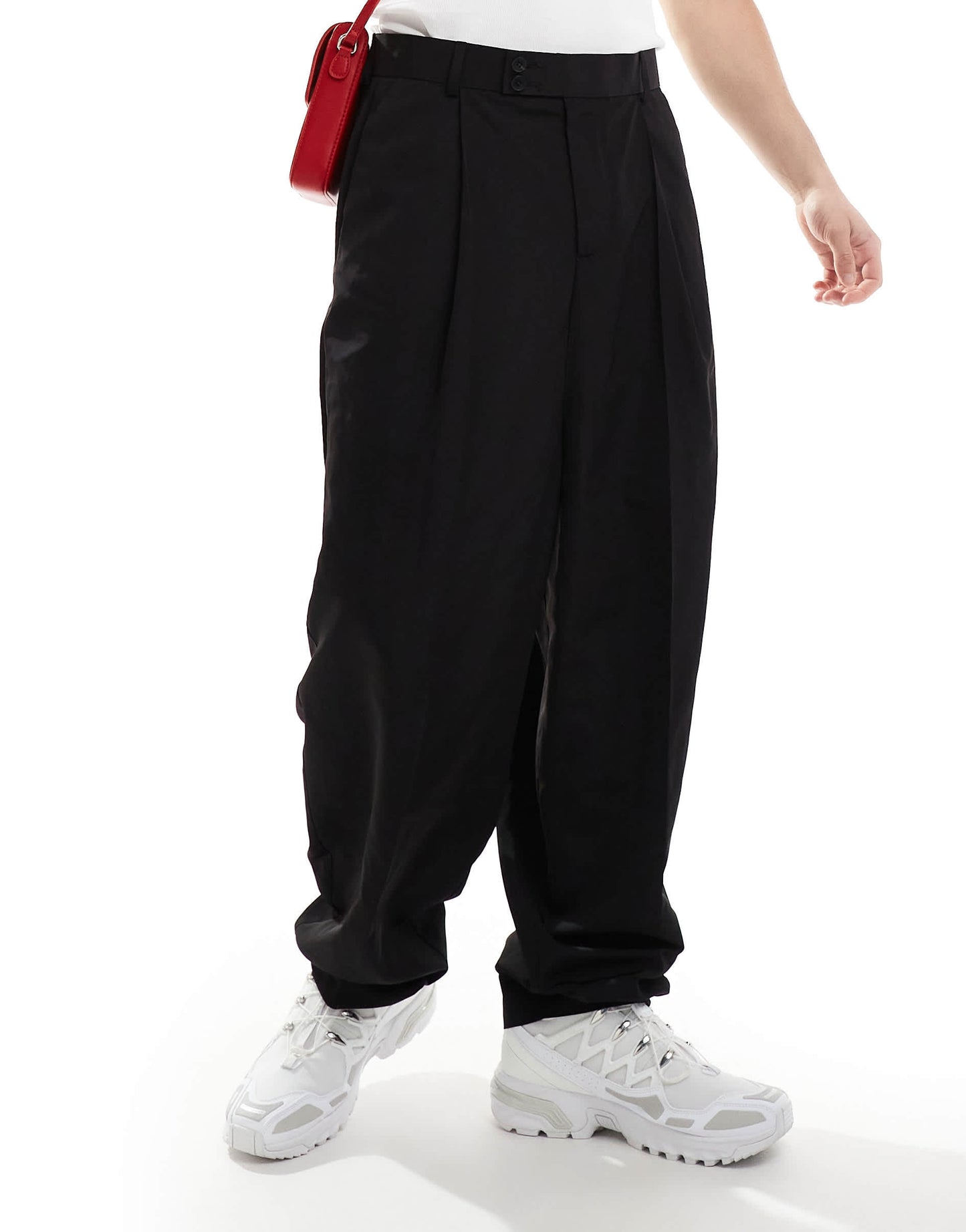 ASOS DESIGN smart relaxed barrel leg trousers in black with half elasticated waist