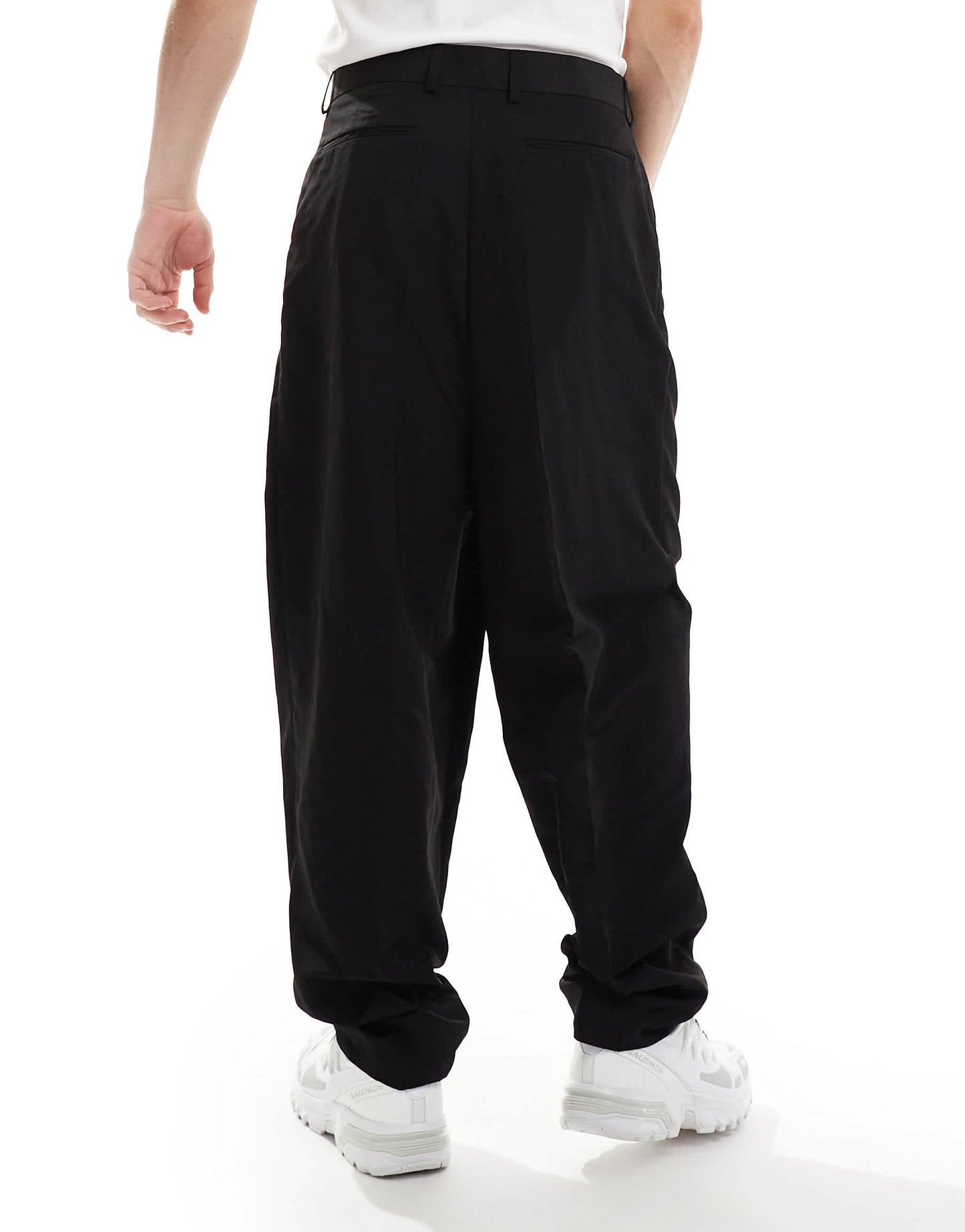 ASOS DESIGN smart relaxed barrel leg trousers in black with half elasticated waist