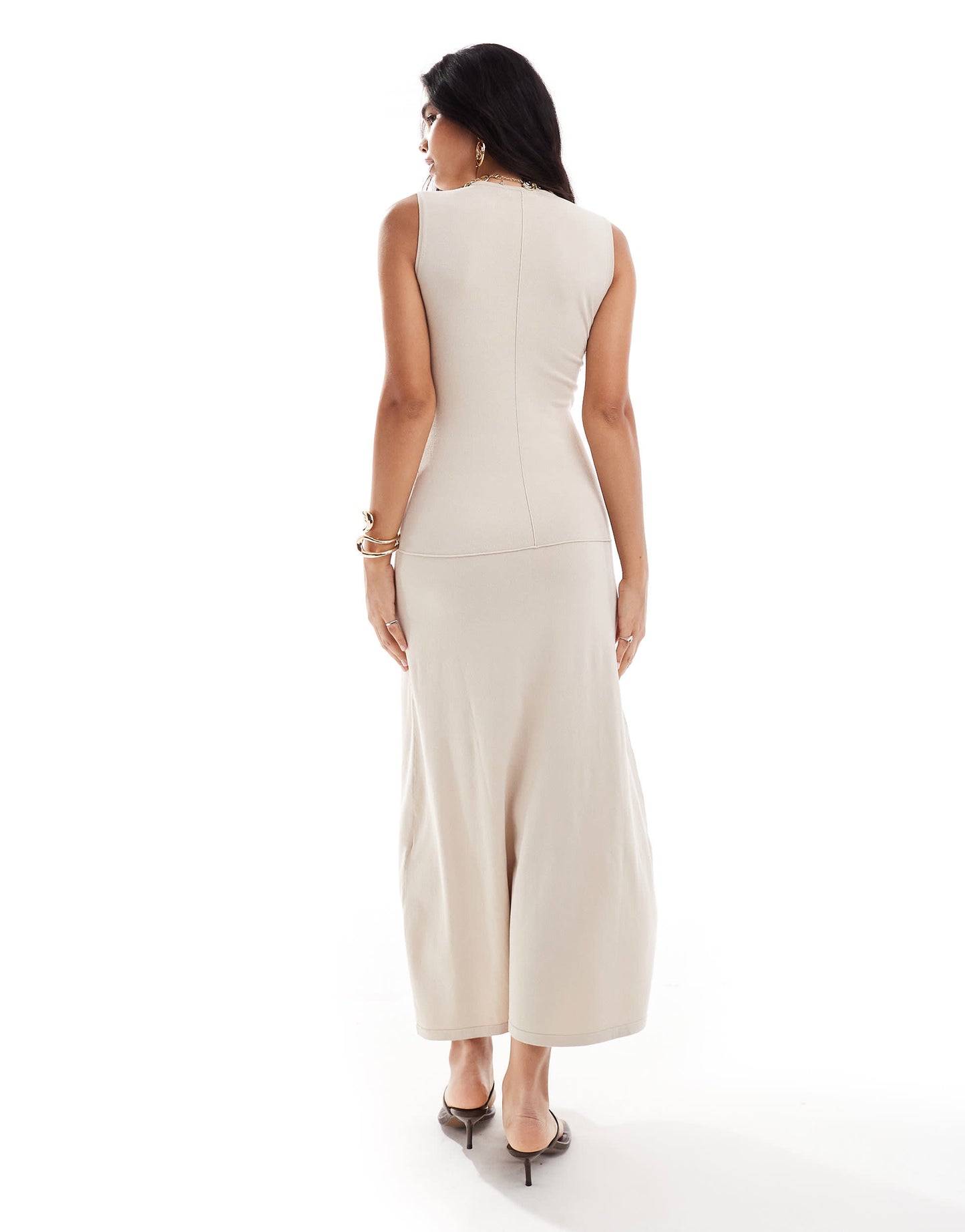 NA-KD knitted twist front maxi dress in beige