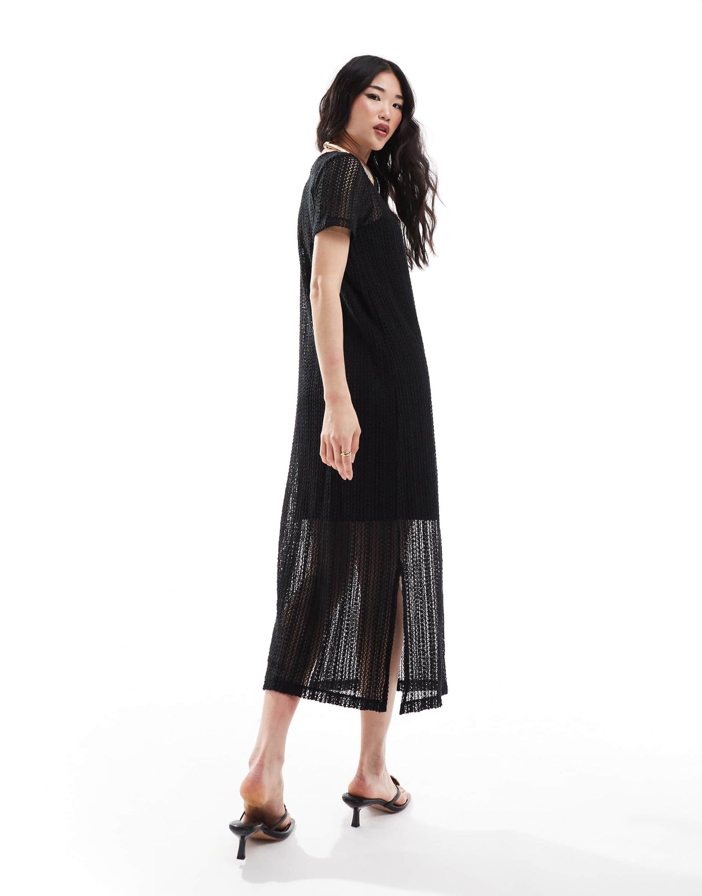 Vila crochet t-shirt maxi dress in black