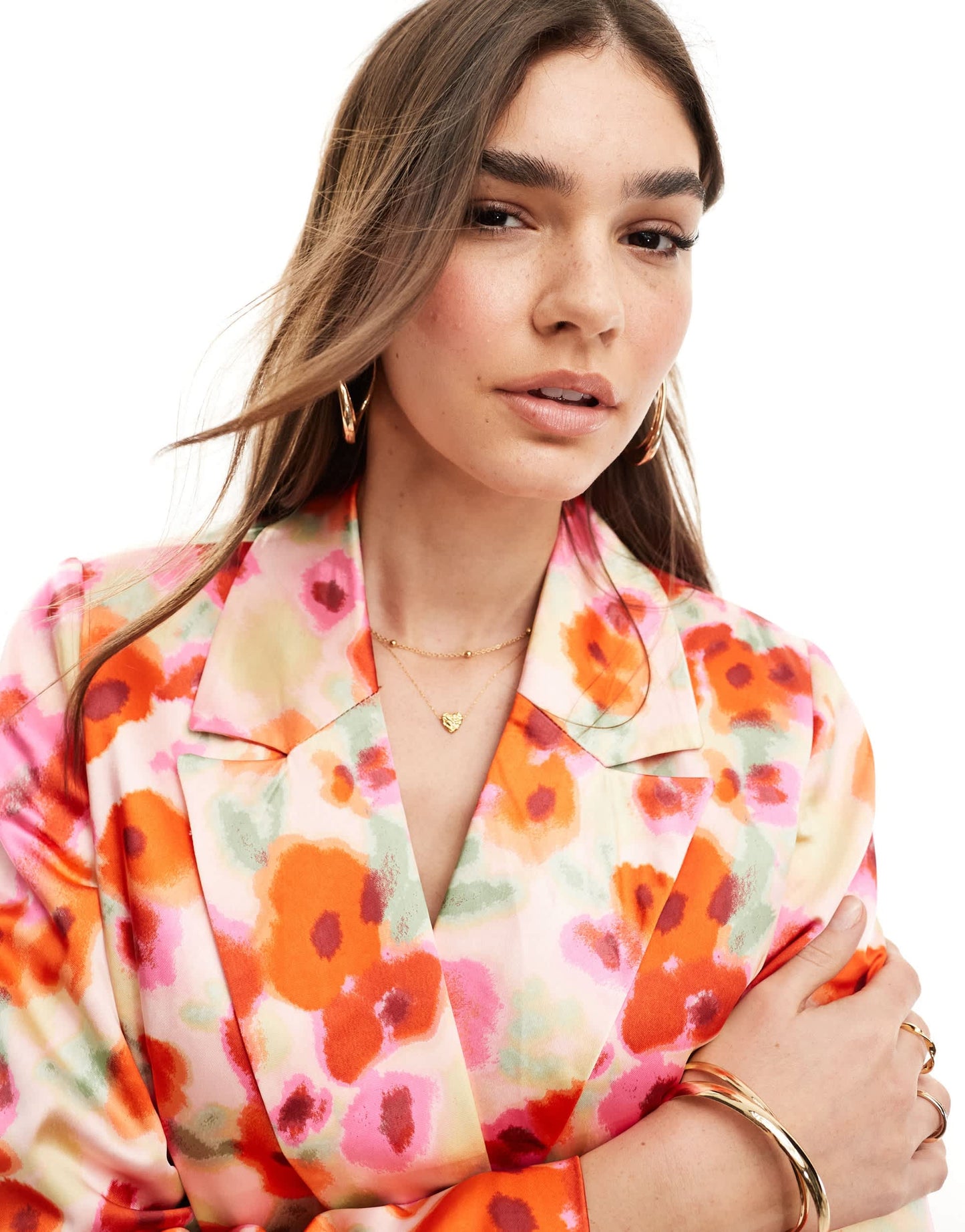 Vila satin cropped blazer co-ord in poppy red floral