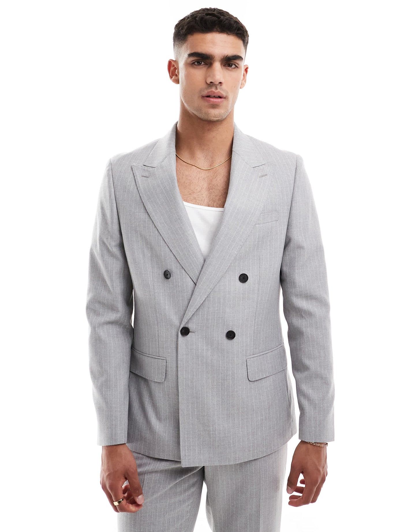 River Island crepe stripe suit jacket in grey