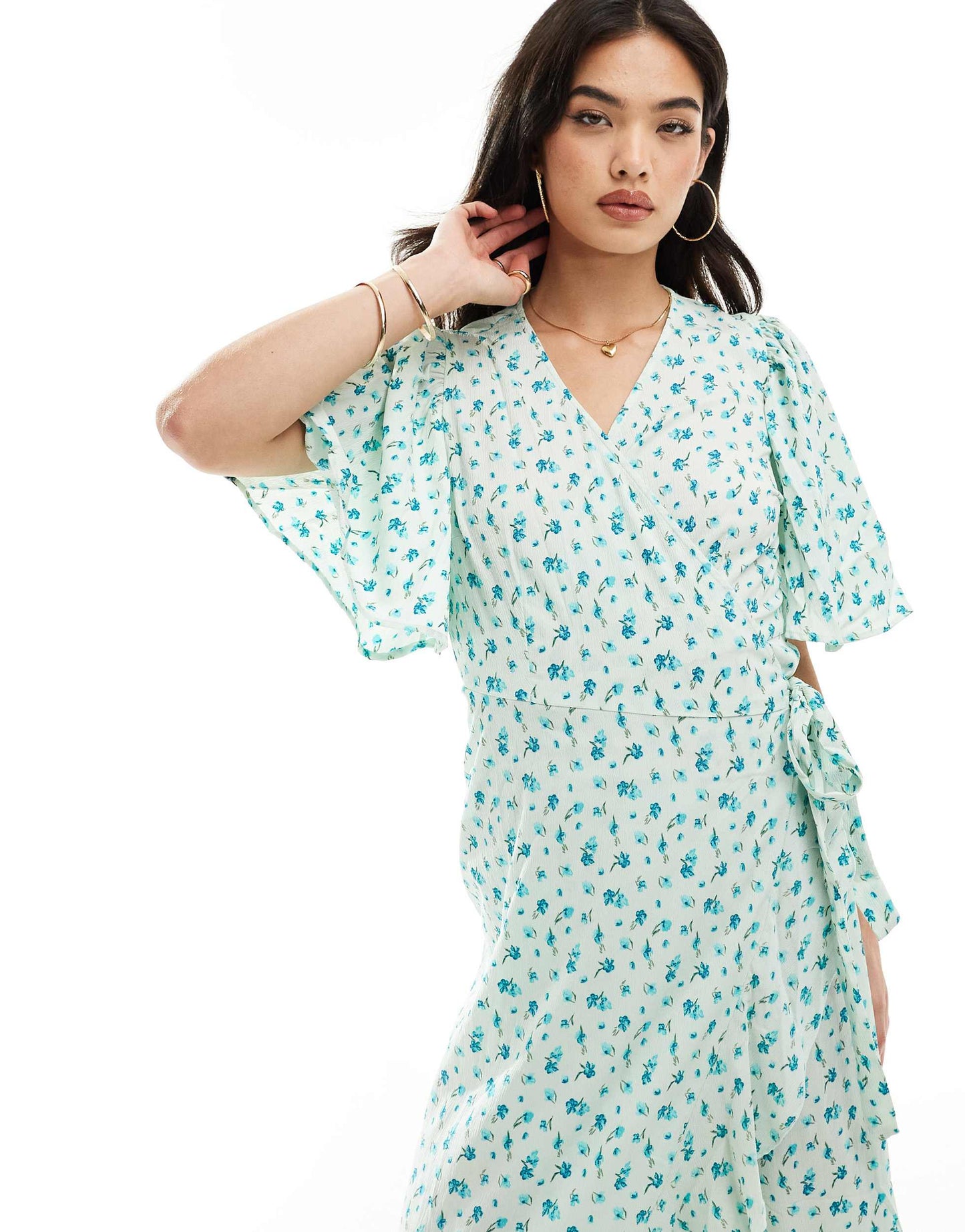 Vero Moda wrap front maxi dress in light blue floral