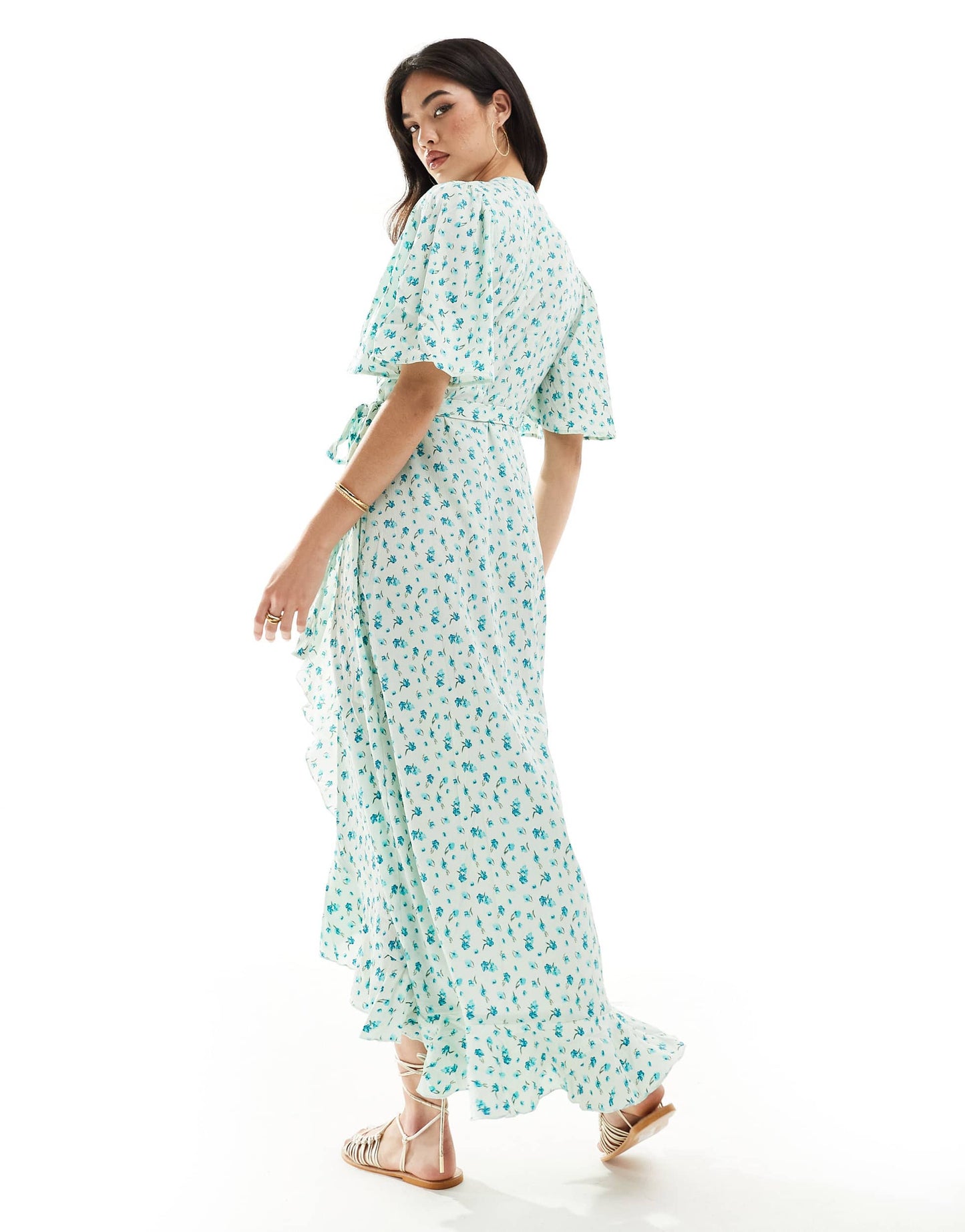 Vero Moda wrap front maxi dress in light blue floral