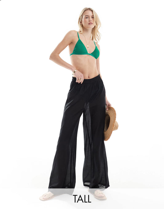 Vero Moda Tall beach trouser in black