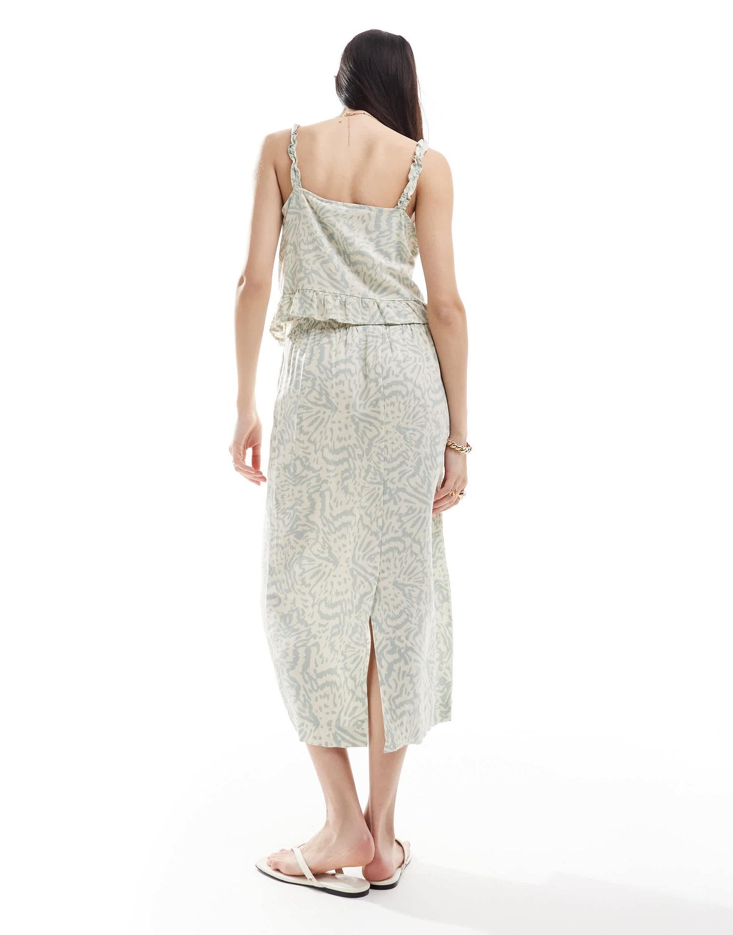 Vero Moda linen blend midi skirt co-ord in abstract print