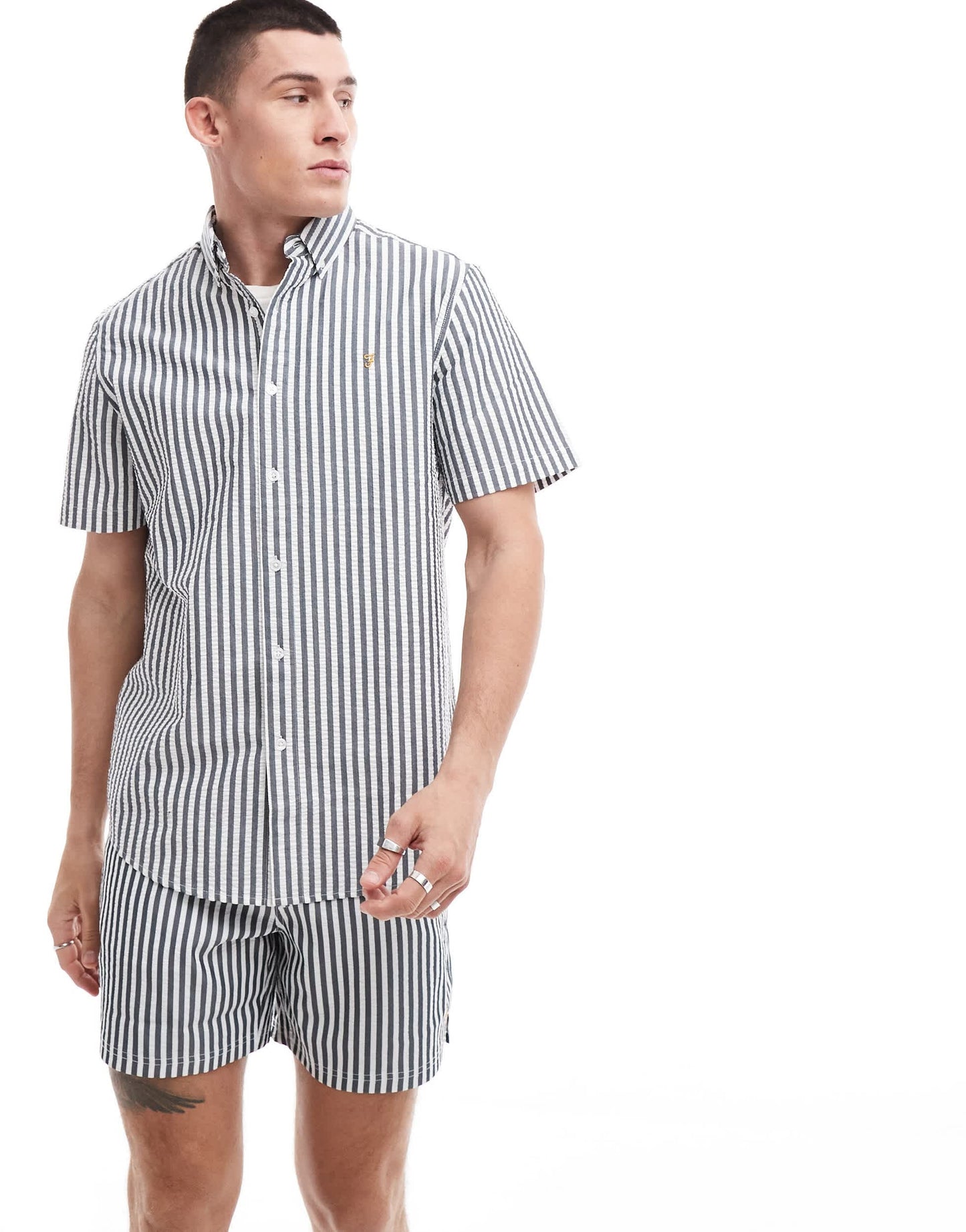 Farah textured stripe short sleeve shirt in white