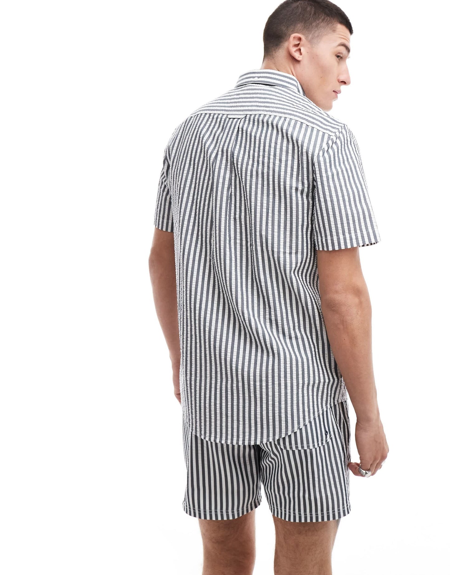 Farah textured stripe short sleeve shirt in white