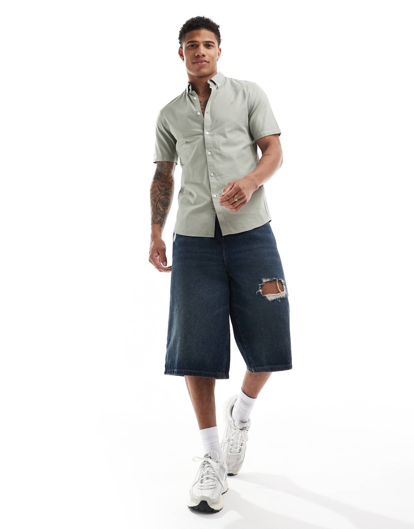 Farah Brewer slim fit short sleeve shirt in green