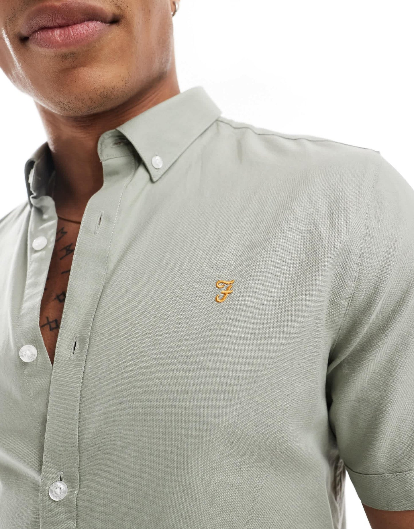 Farah Brewer slim fit short sleeve shirt in green