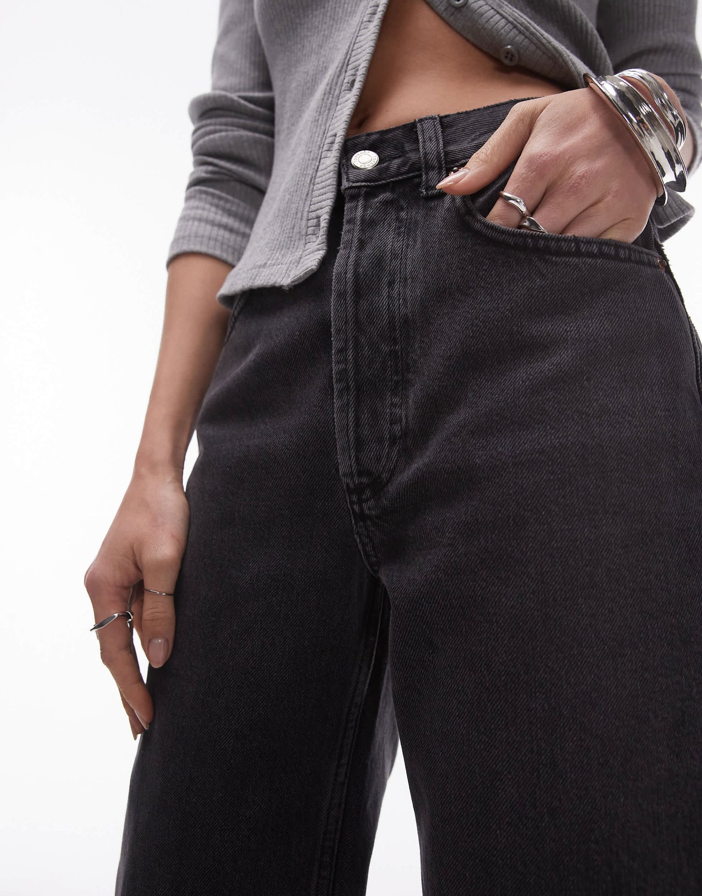 Topshop Kort high rise straight jean in black