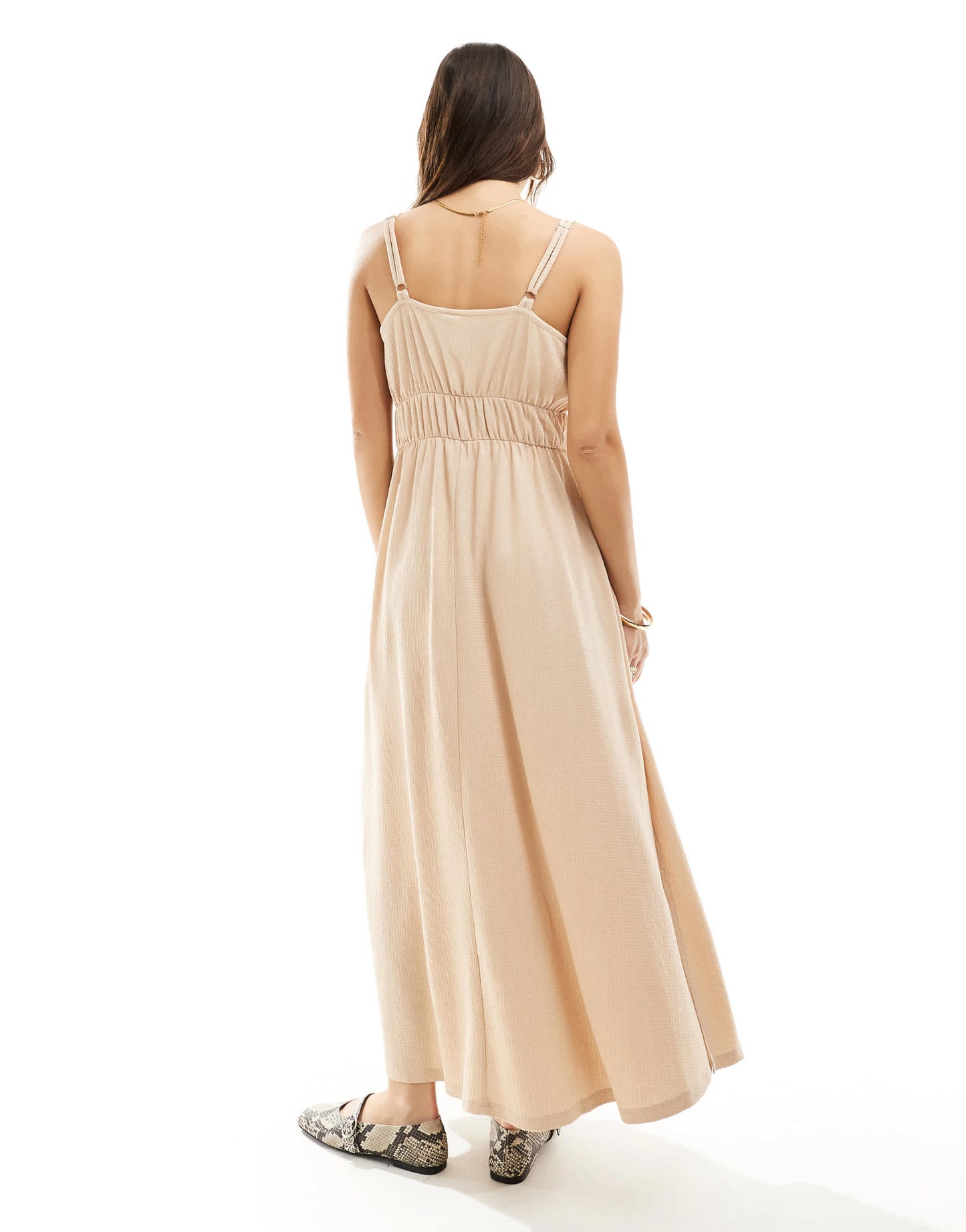 Y.A.S textured double strap tie front cami maxi dress in cream