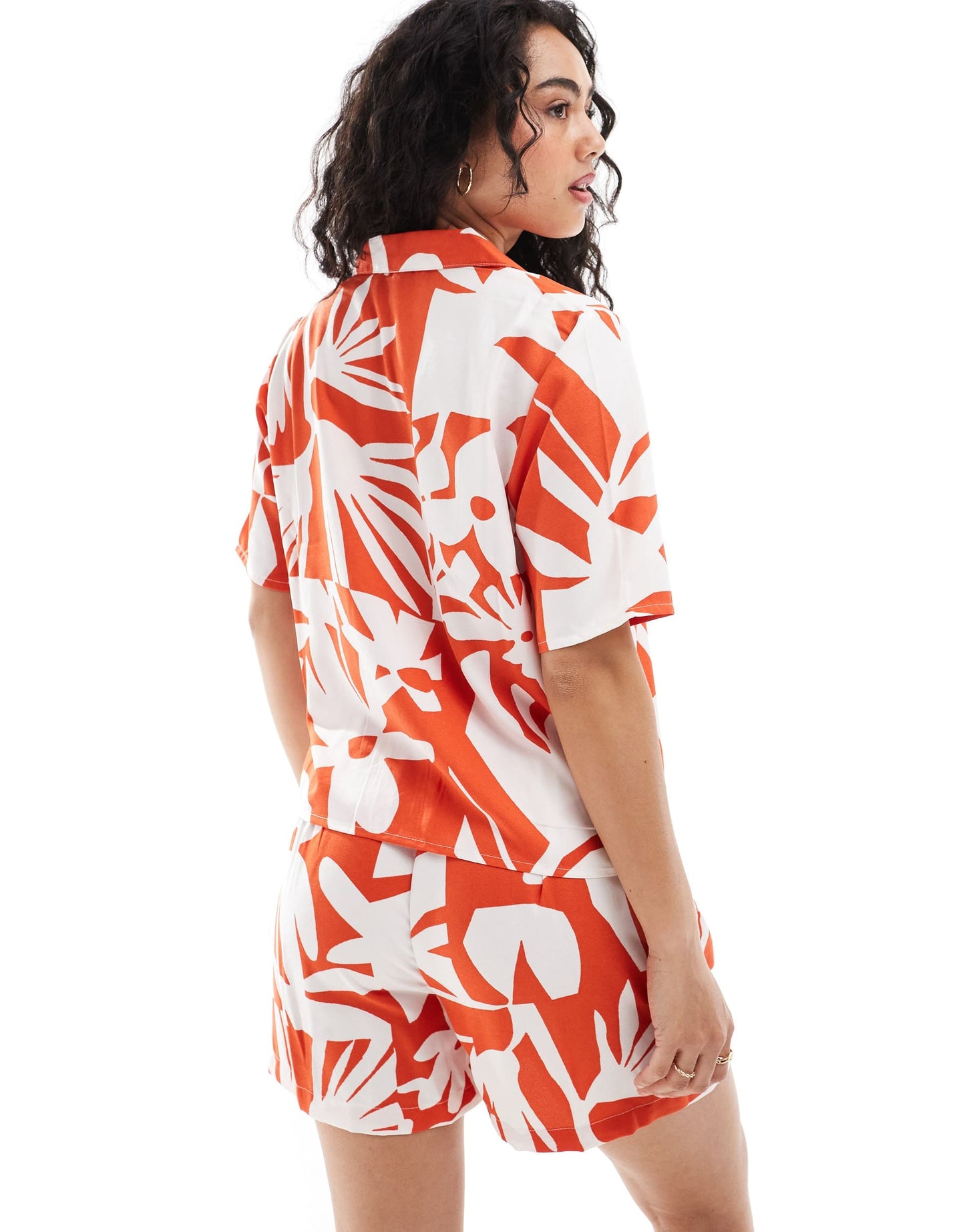 ONLY bowling shirt co-ord in red abstract flower print