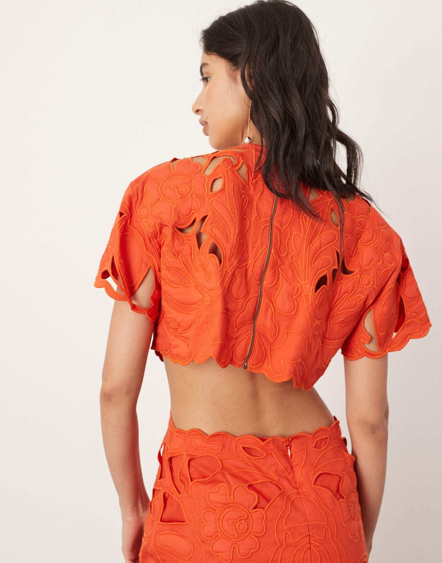 ASOS EDITION floral cut work cut out waist midi dress in red