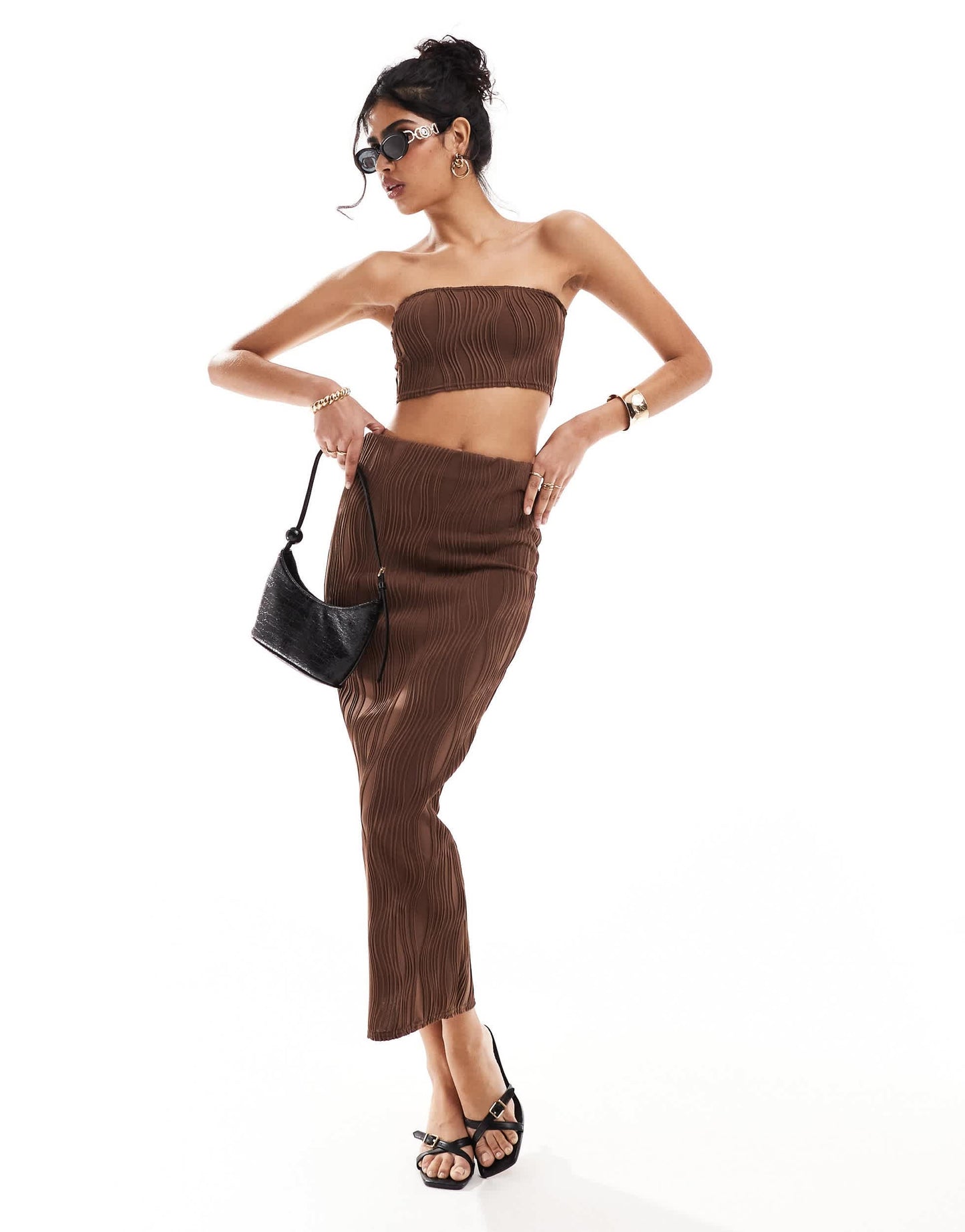 New Look ripple bandeau top in chocolate