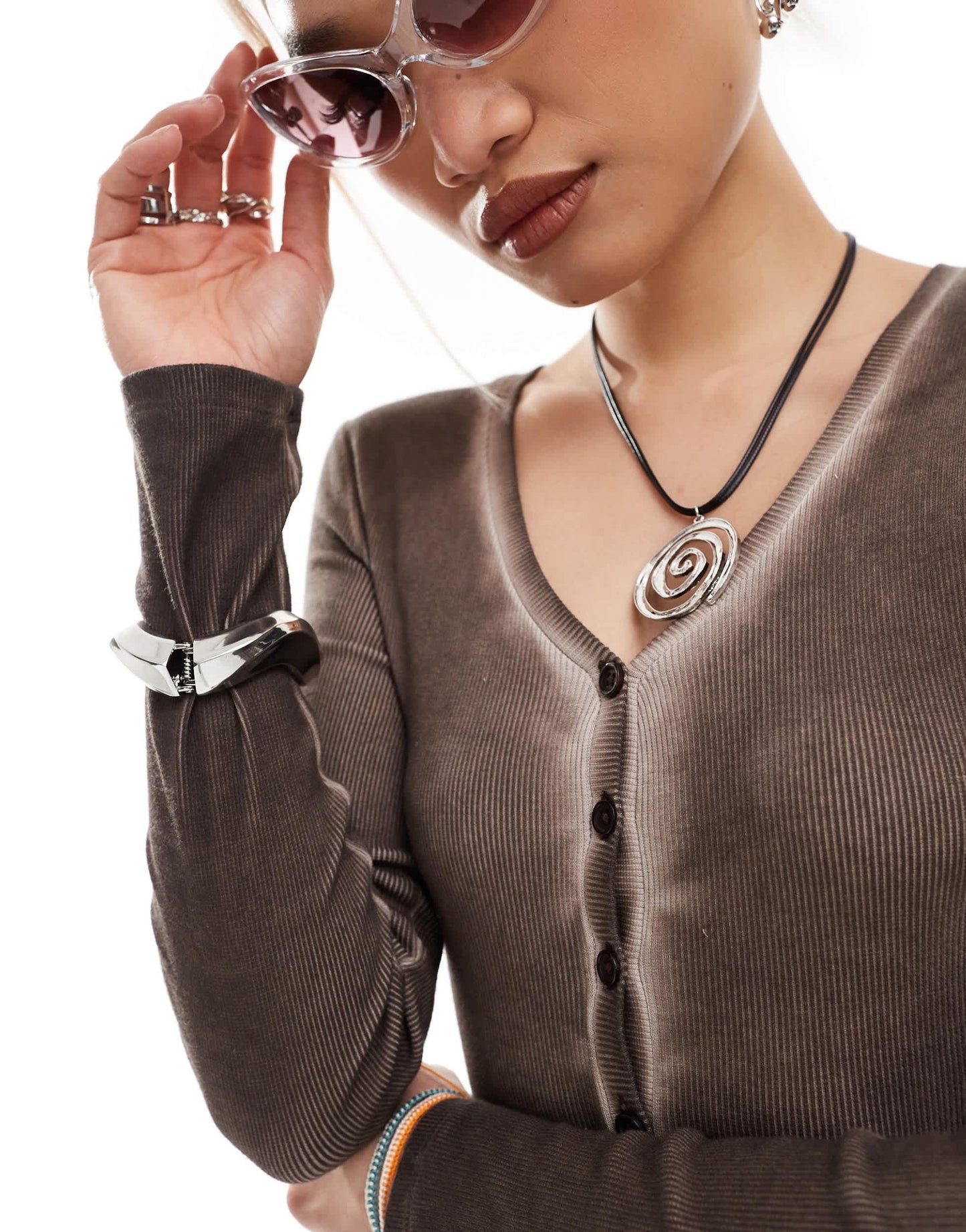 COLLUSION washed long sleeve romper in brown