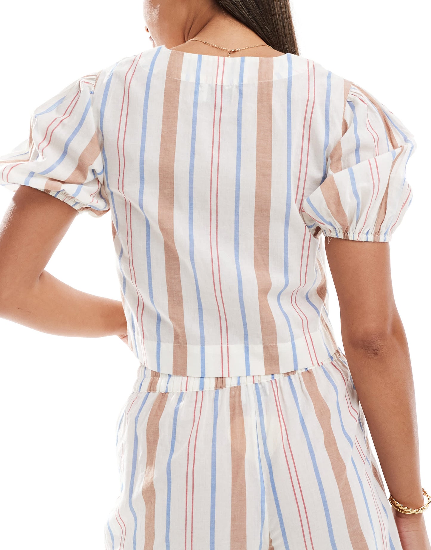 ASOS DESIGN Carrie cotton co-ord tie front beach top in multi stripe