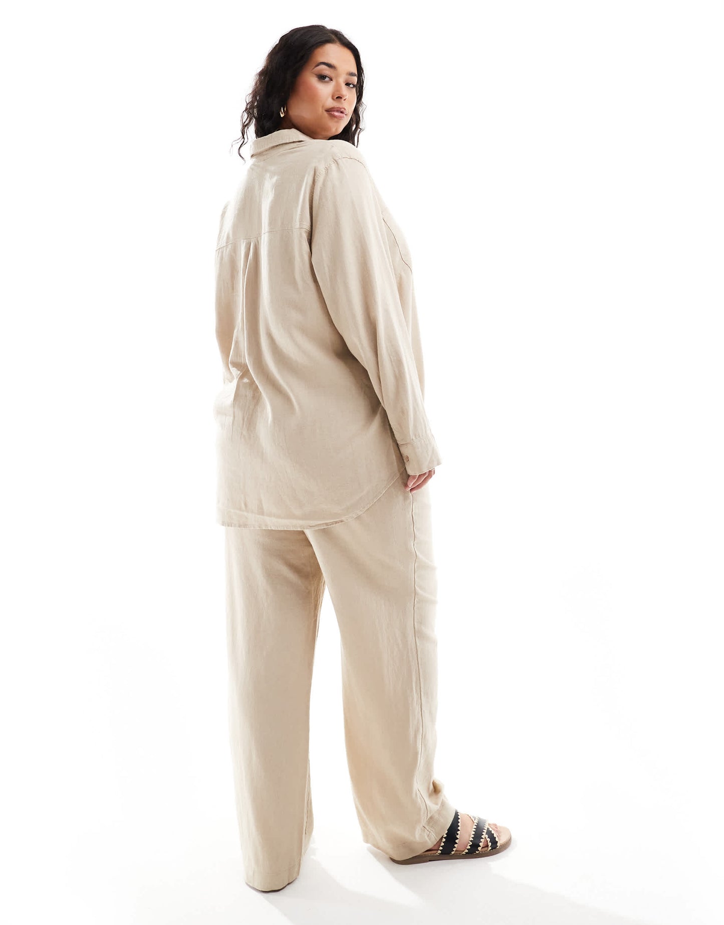 ONLY Curve linen mix pull on trousers co-ord in beige