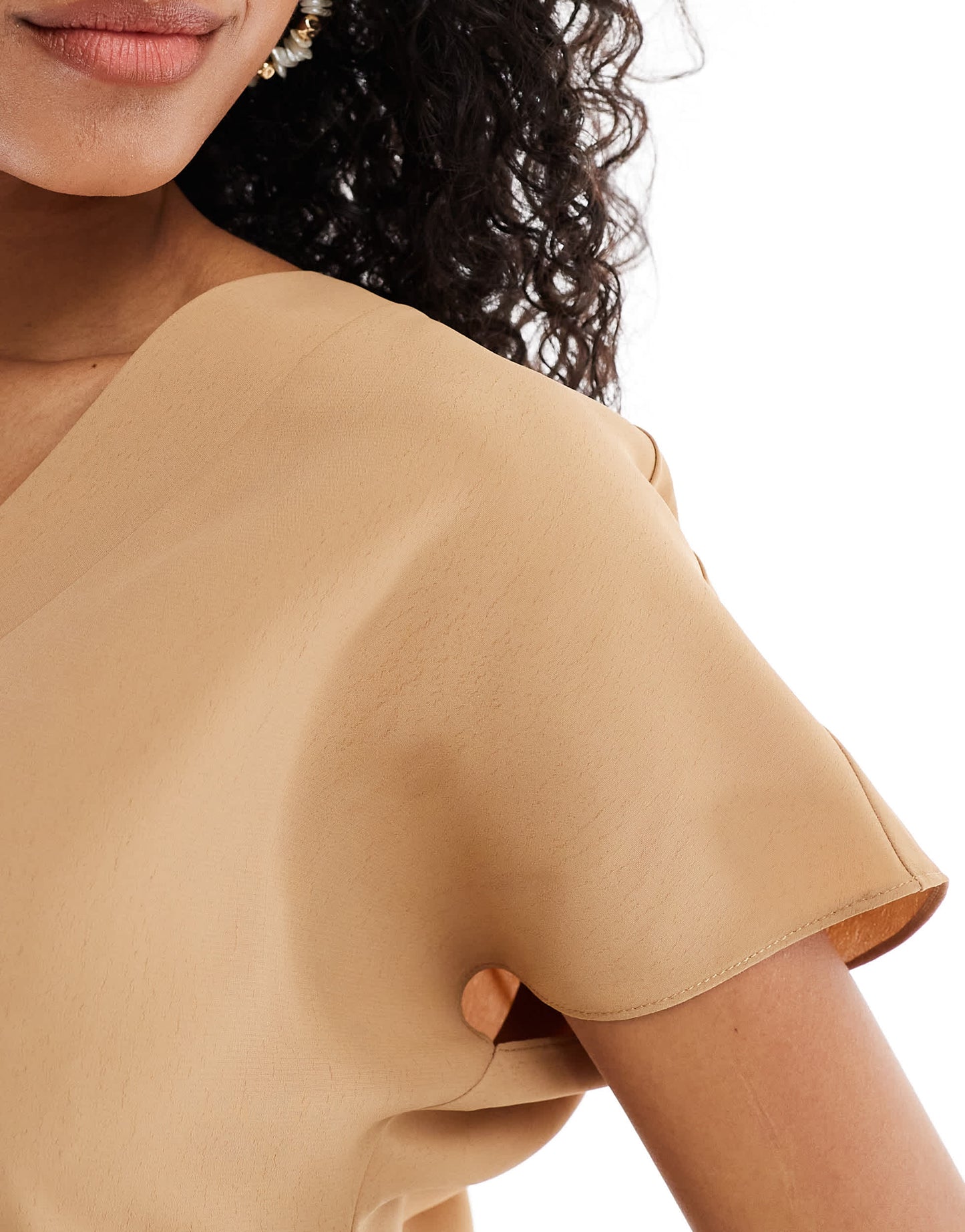 ASOS DESIGN V neck short sleeve top in taupe