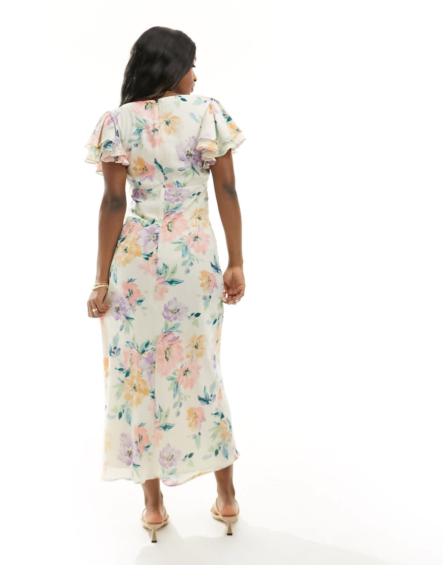 Abercrombie & Fitch ruffle sleeve maxi dress in white floral print