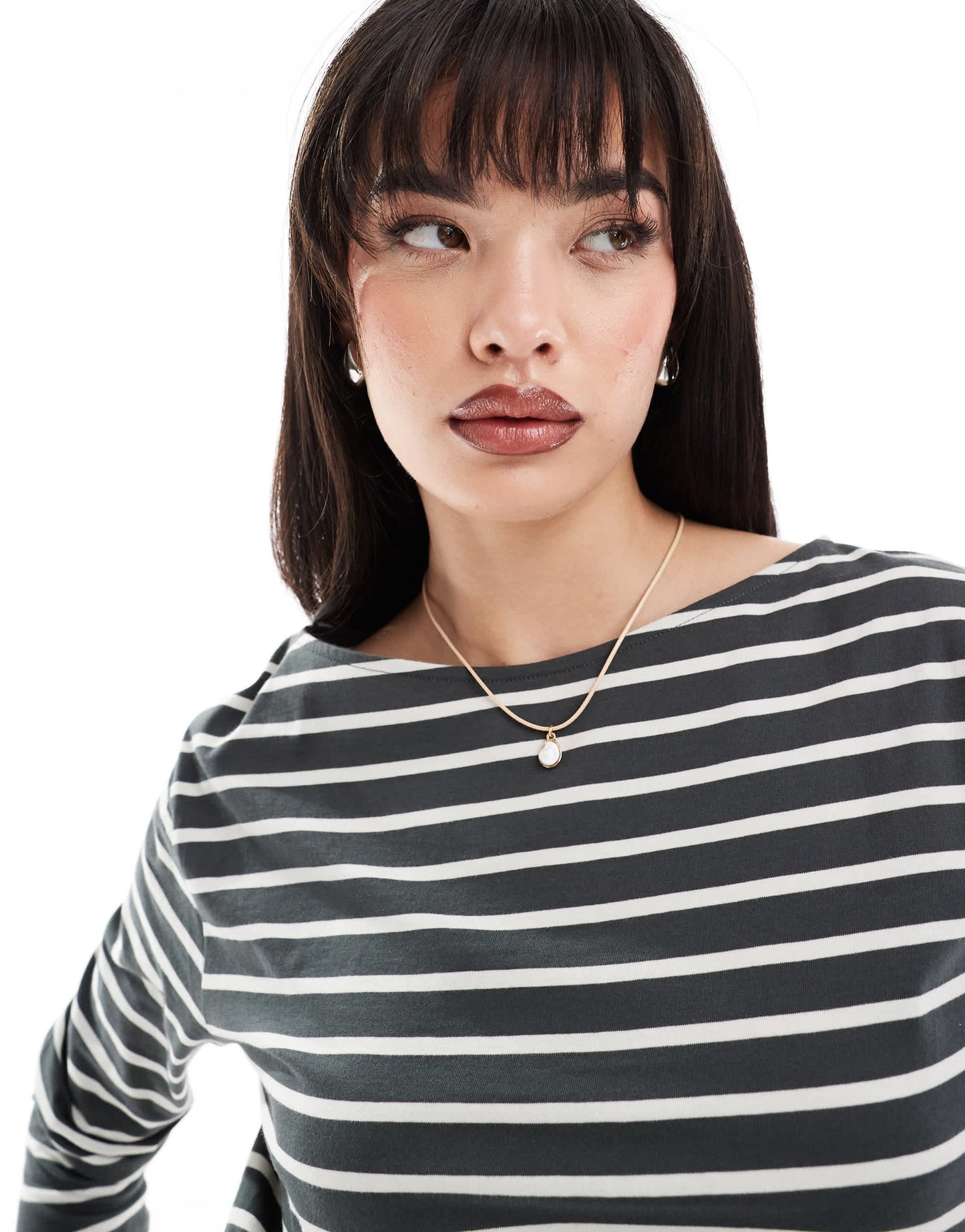 & Other Stories long sleeve top in grey and white stripes