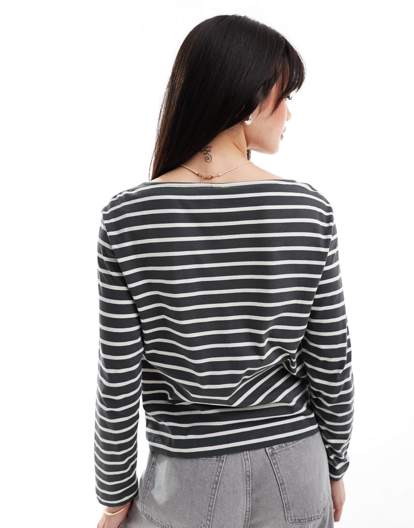 & Other Stories long sleeve top in grey and white stripes