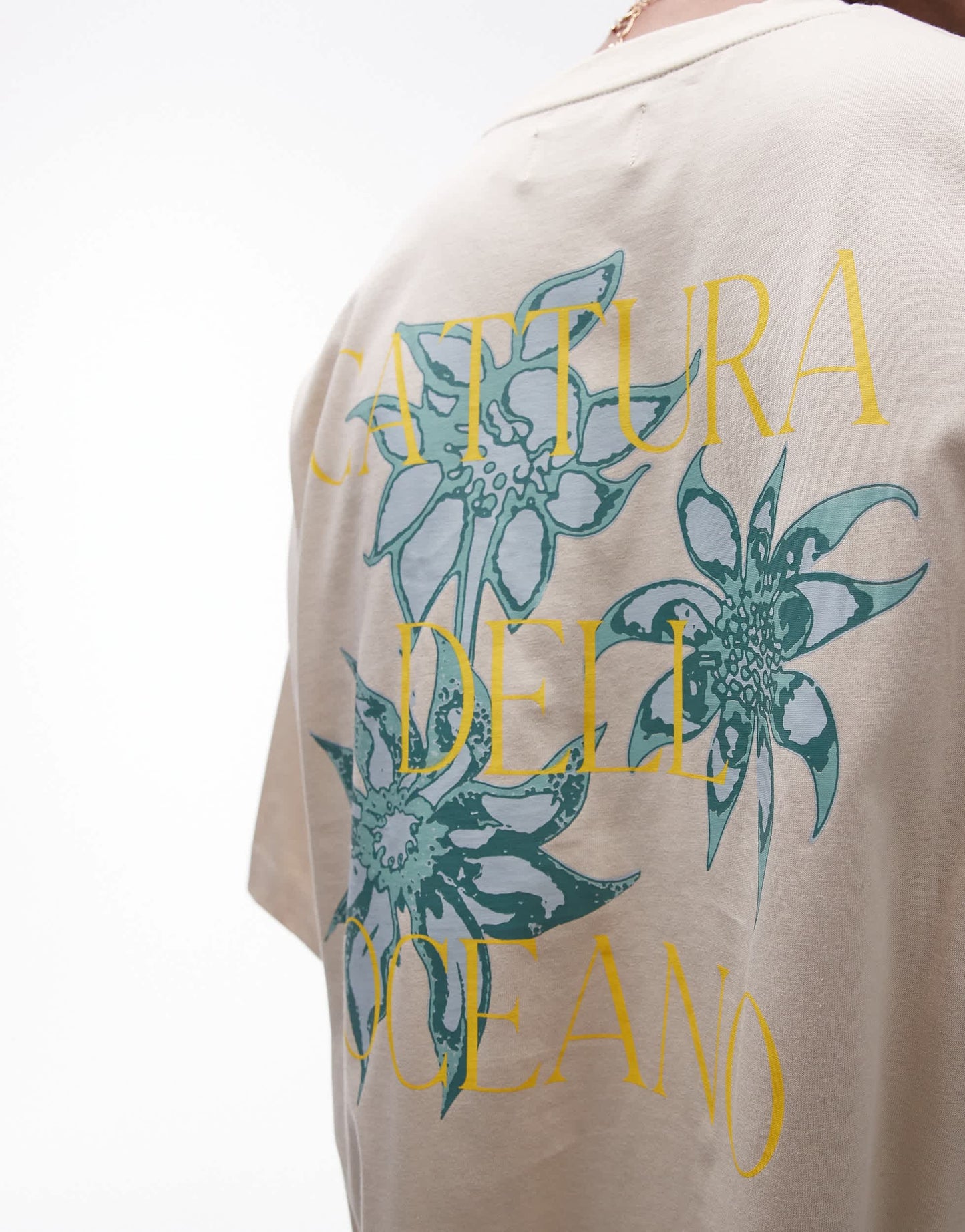 Topman extreme oversized fit t-shirt floral in ecru