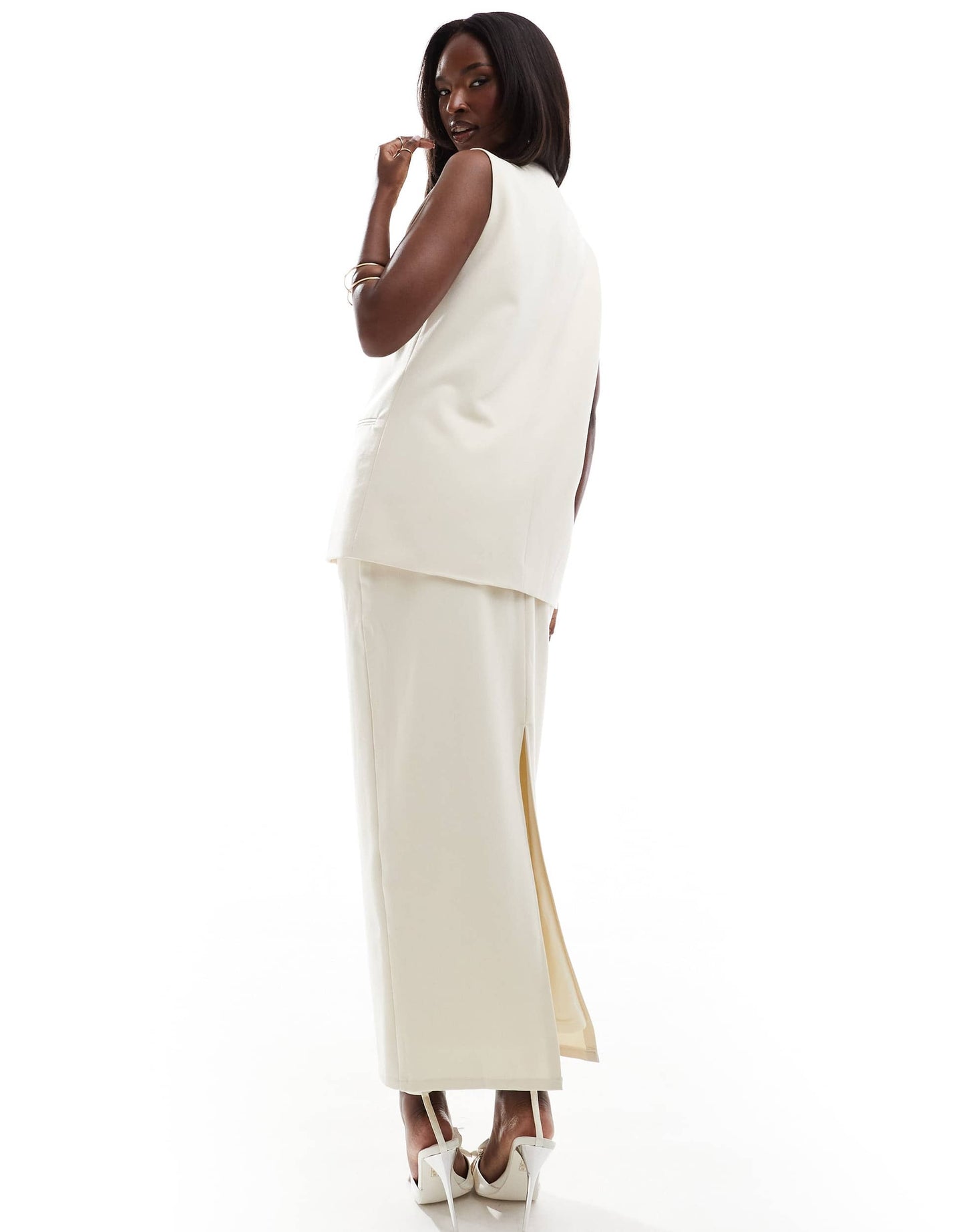 Kaiia exclusive tailored column split back maxi skirt co-ord in stone