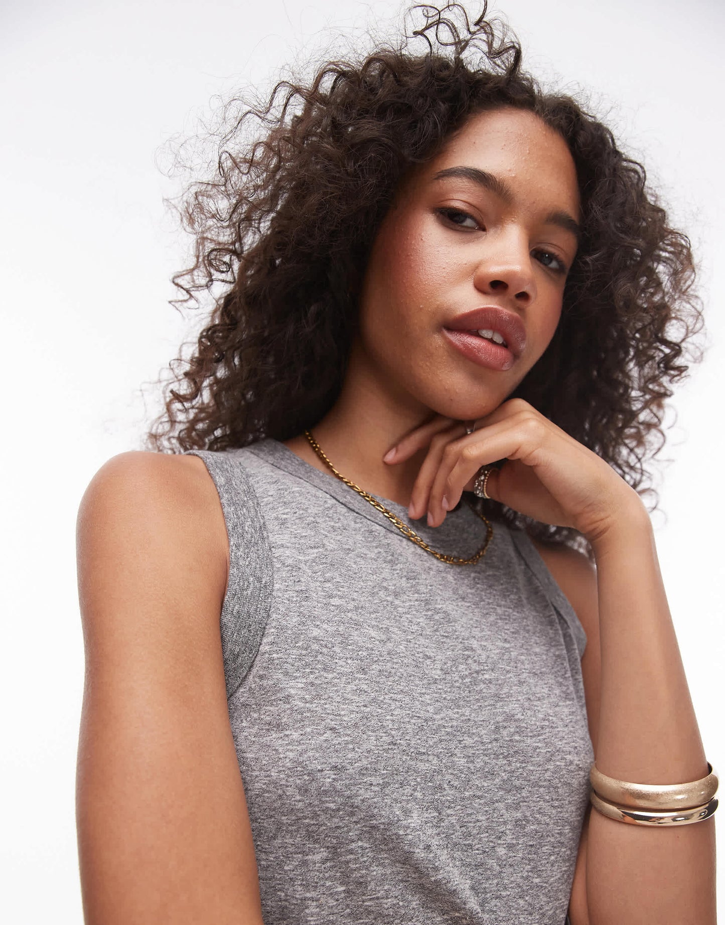 Topshop marled scoop neck vest in grey marl