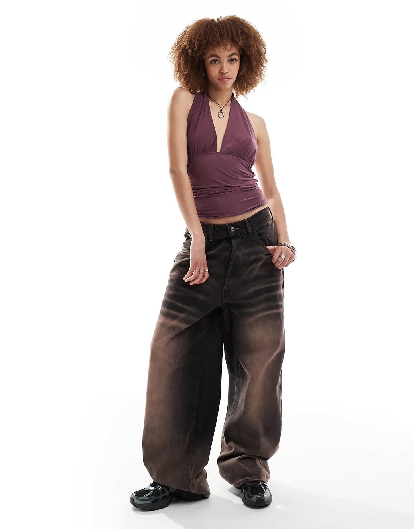 COLLUSION plunge halter top in lilac