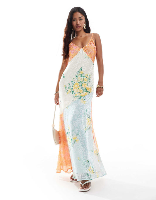 ASOS DESIGN jacquard spliced mixed print  cami maxi dress