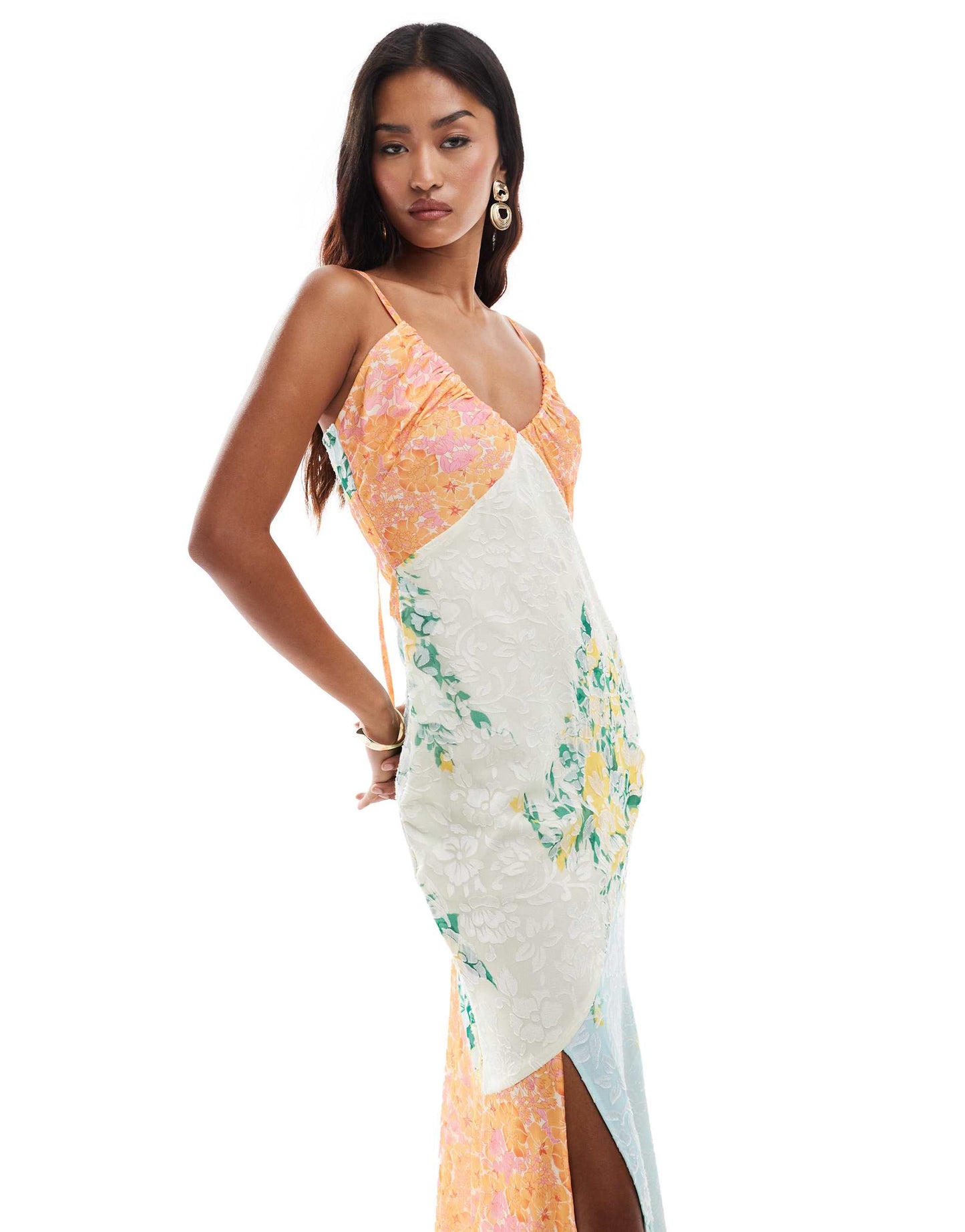 ASOS DESIGN jacquard spliced mixed print  cami maxi dress