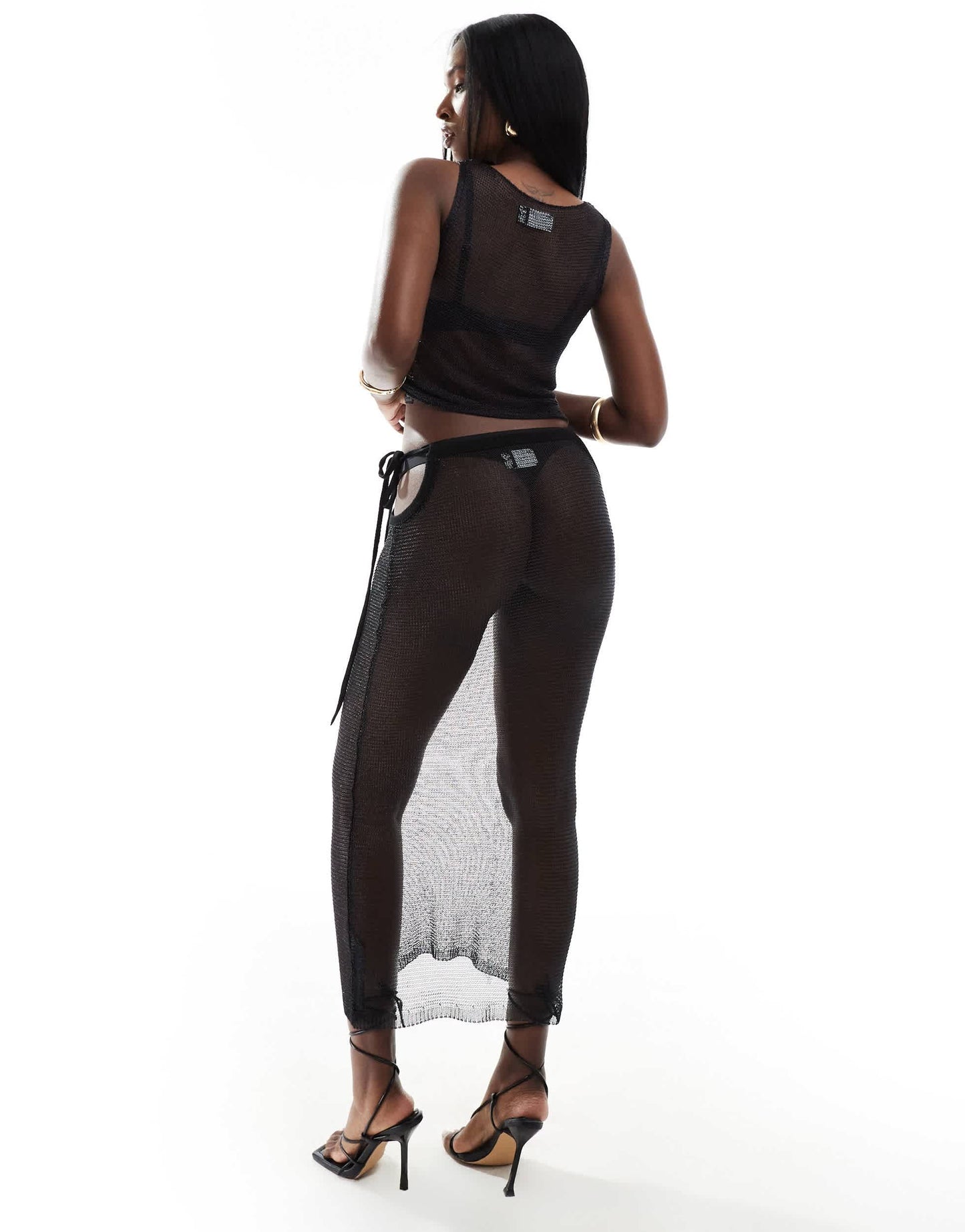 ASOS DESIGN knitted metallic midaxi skirt co-ord in black