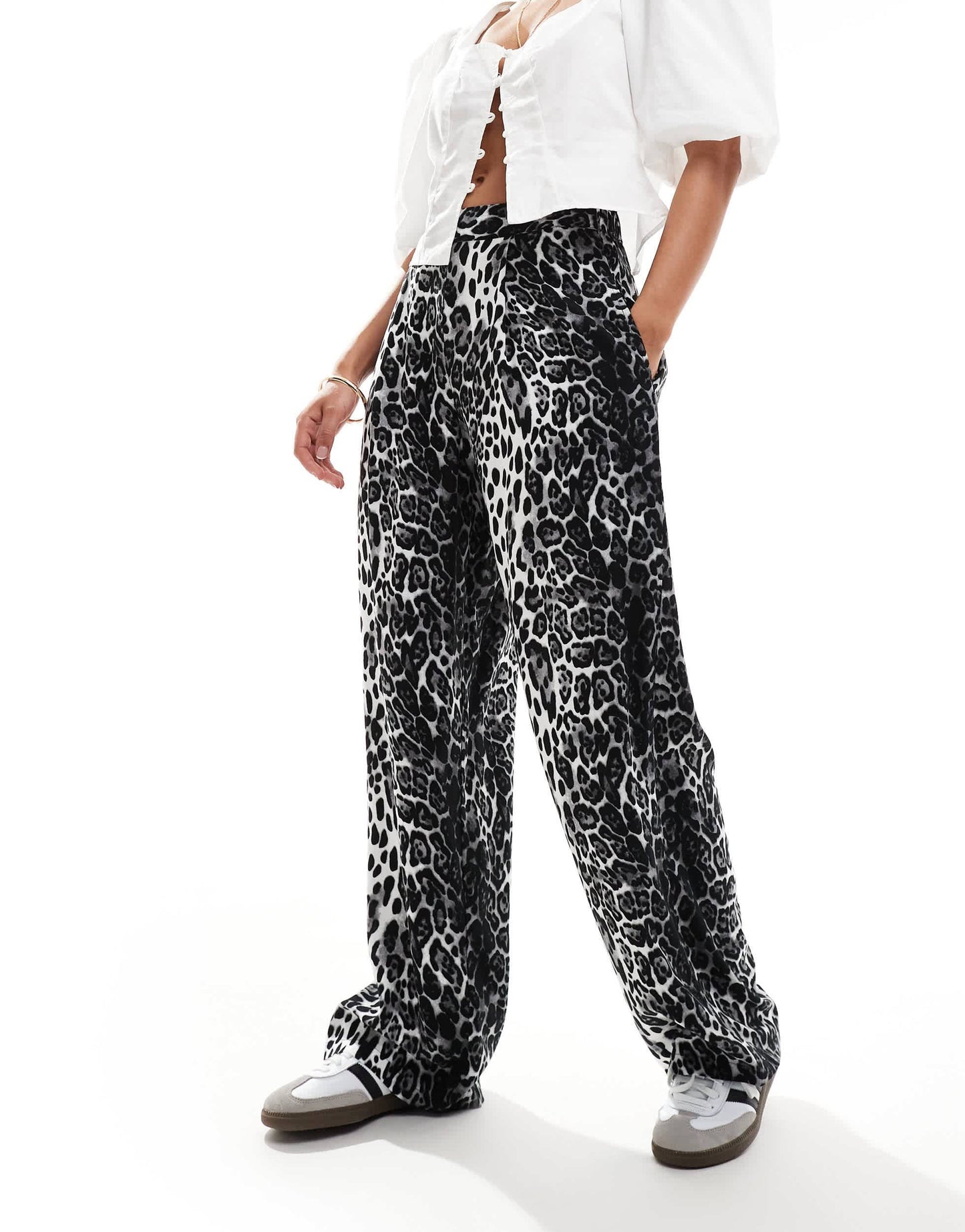 ASOS DESIGN relaxed pull on trousers in mono animal print