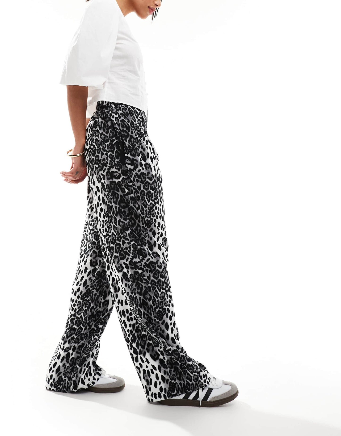ASOS DESIGN relaxed pull on trousers in mono animal print