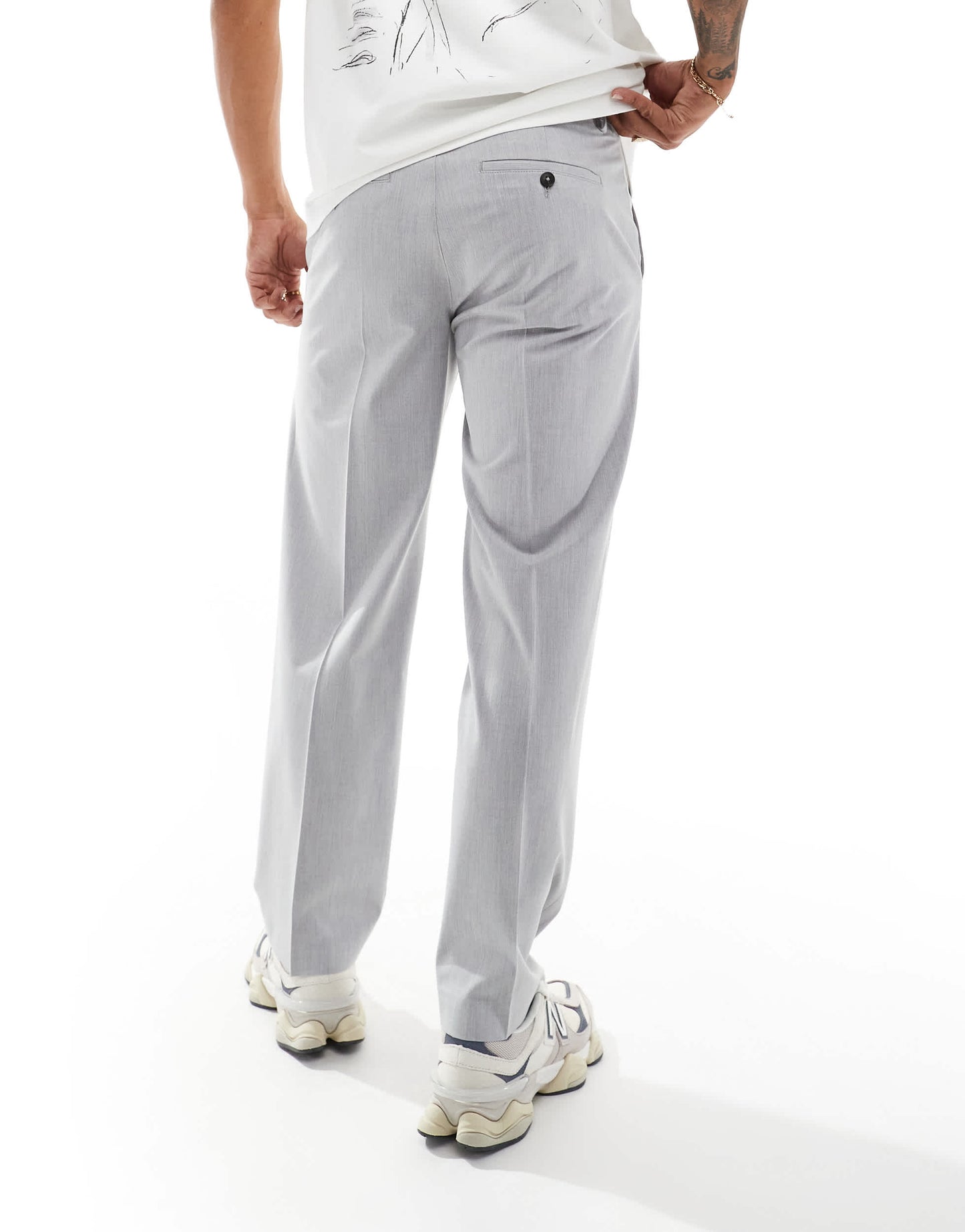 Selected loose fit pleated trousers in grey melange