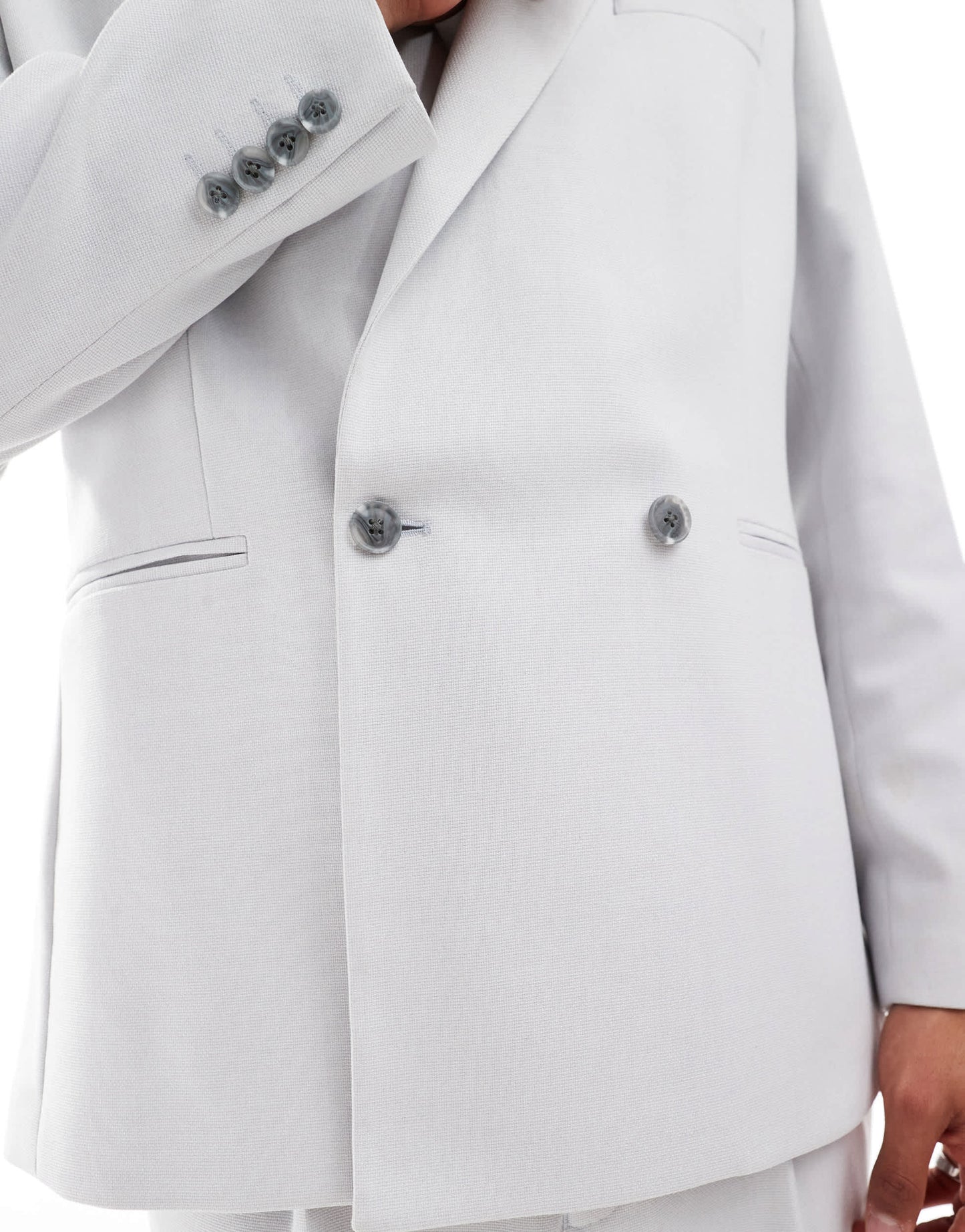 ASOS DESIGN regular slouchy double breasted suit jacket in grey texture