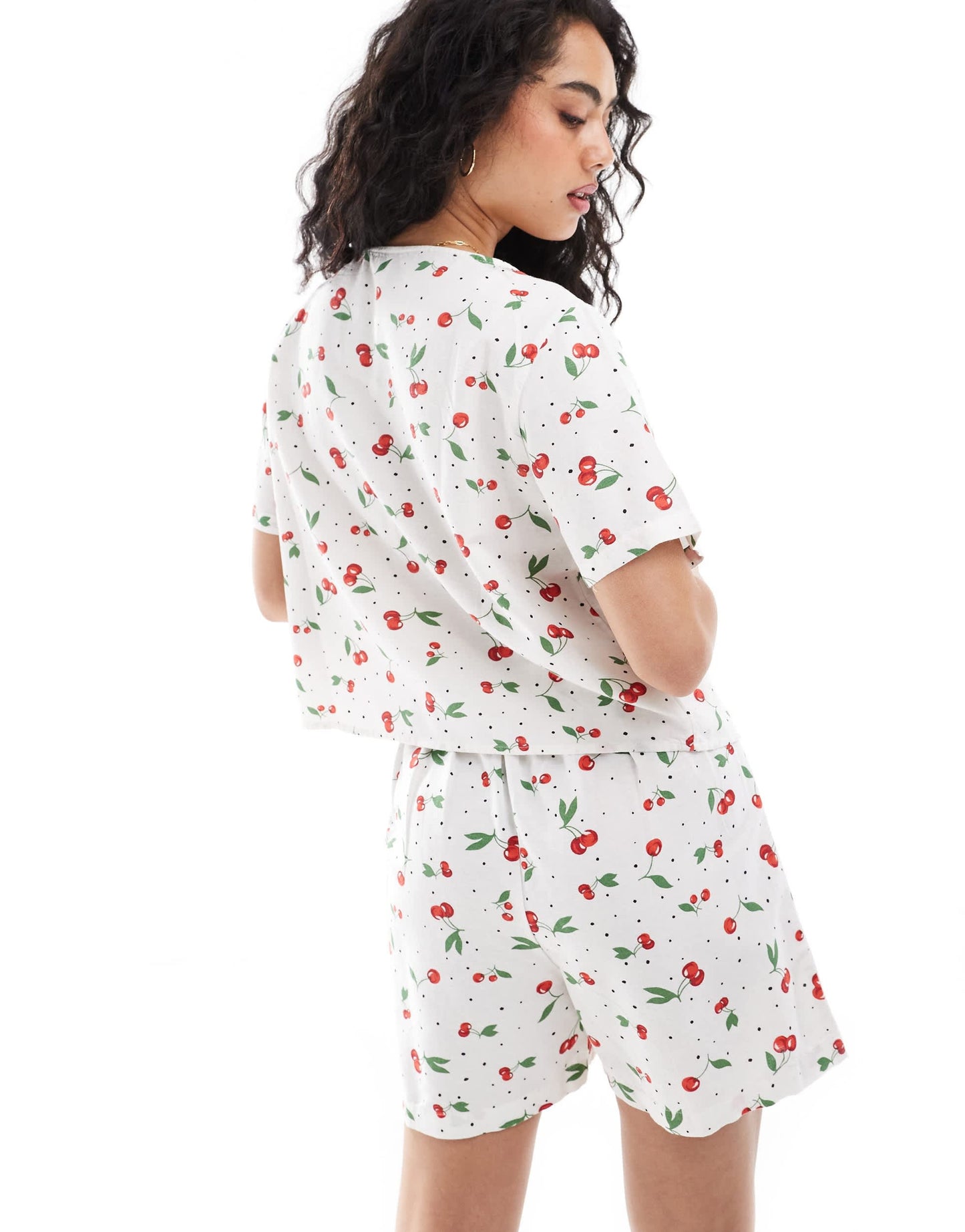 ONLY linen mix tie front top co-ord in cherry print