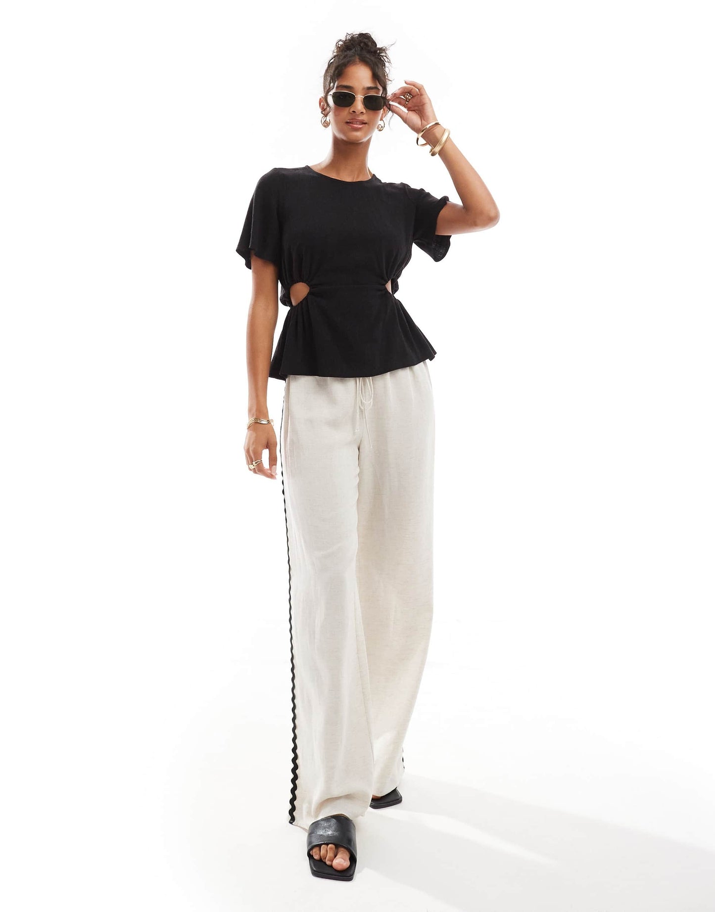 ASOS DESIGN linen look tee with cut out sides in black