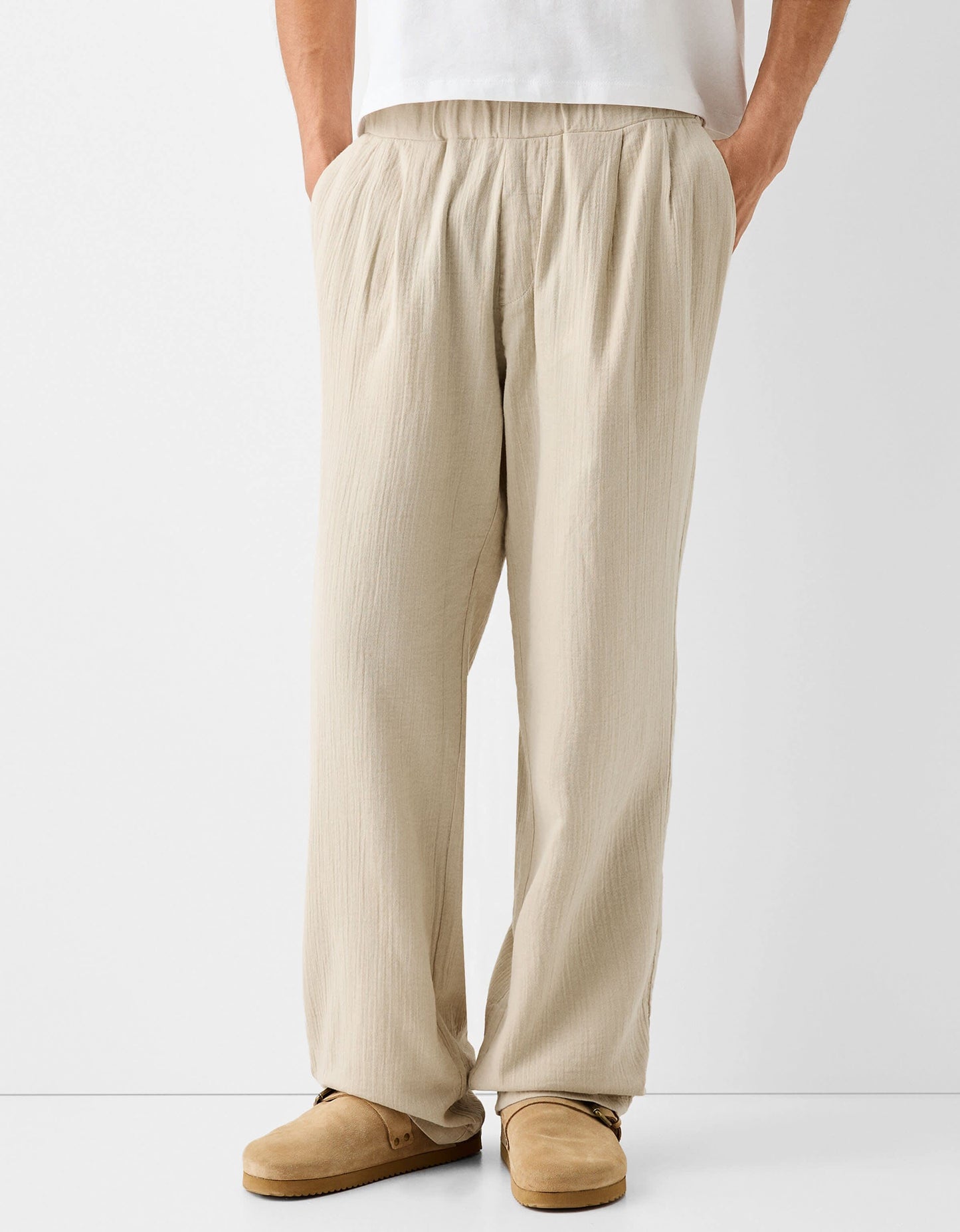 Bershka textured co-ord trouser in sand