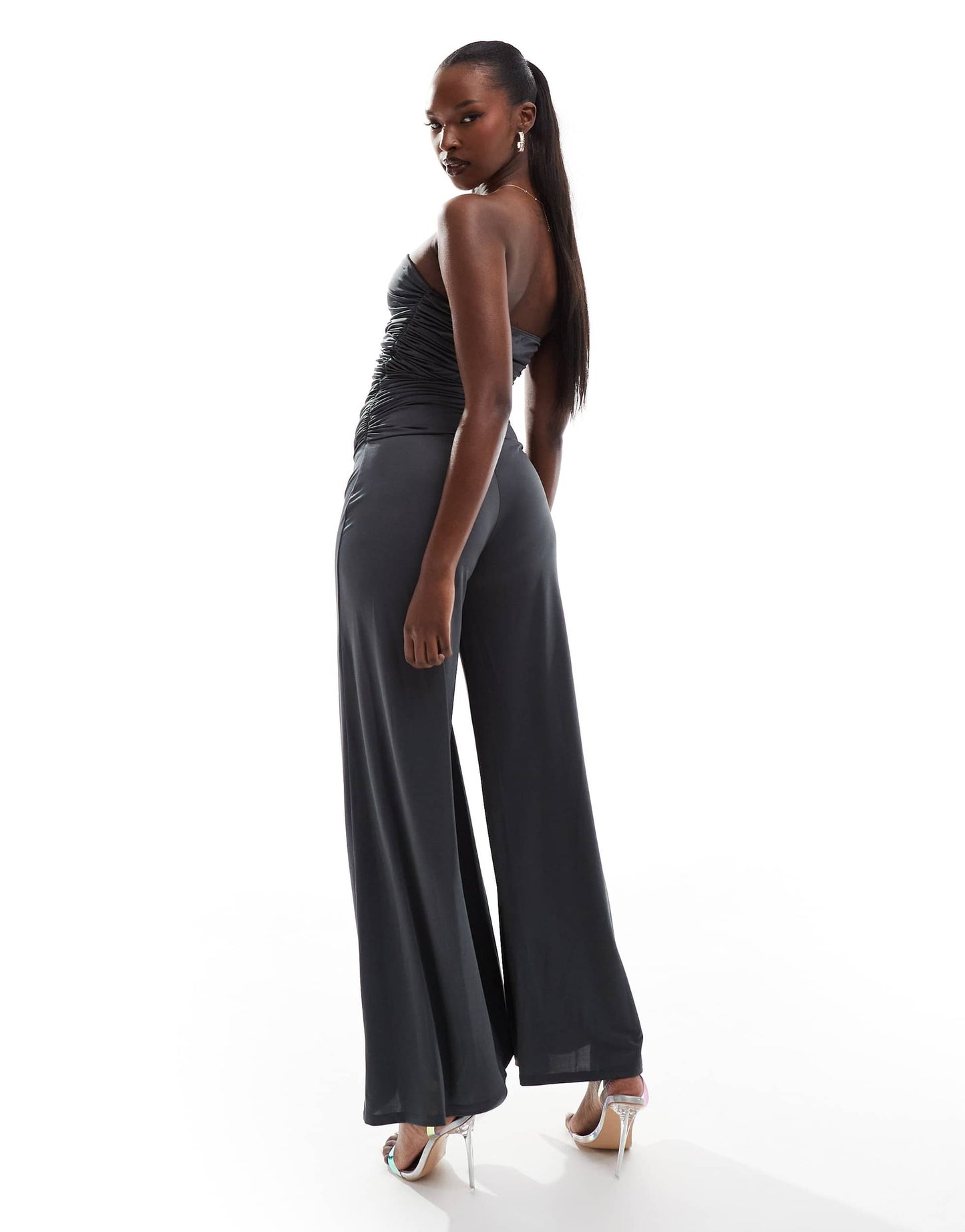 ASOS DESIGN bandeau tie detail wide leg jumpsuit in grey