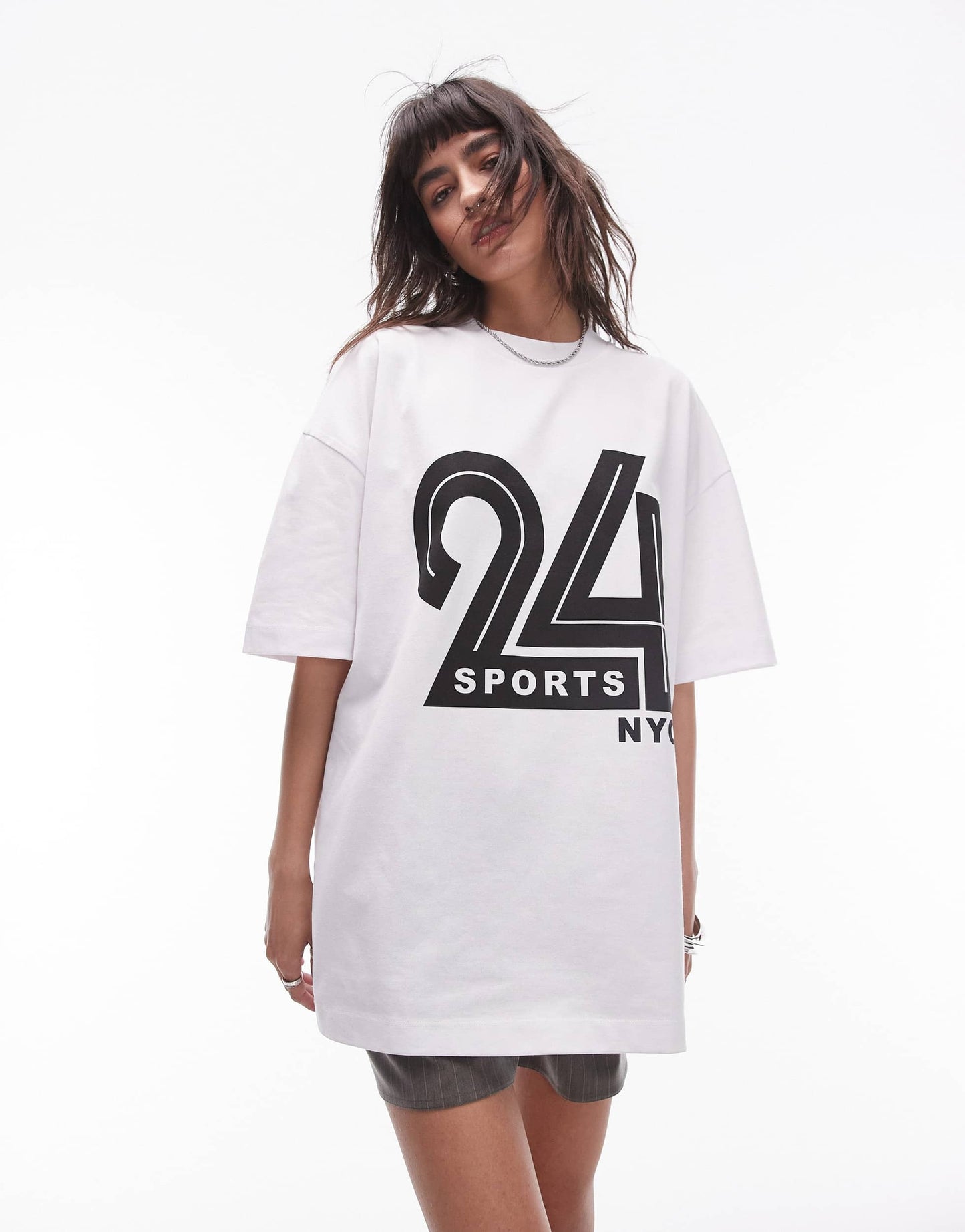 Topshop graphic 24 Sports NYC tee in white