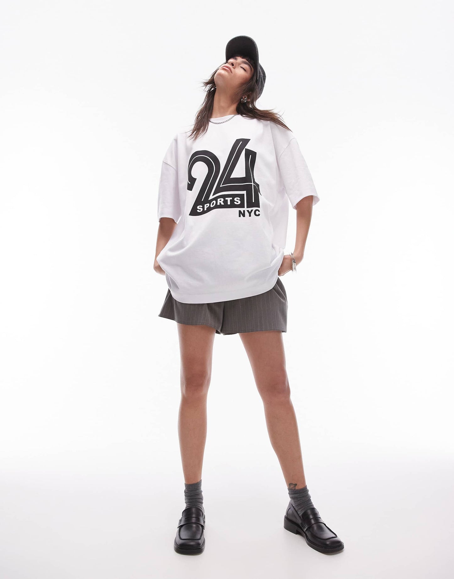 Topshop graphic 24 Sports NYC tee in white