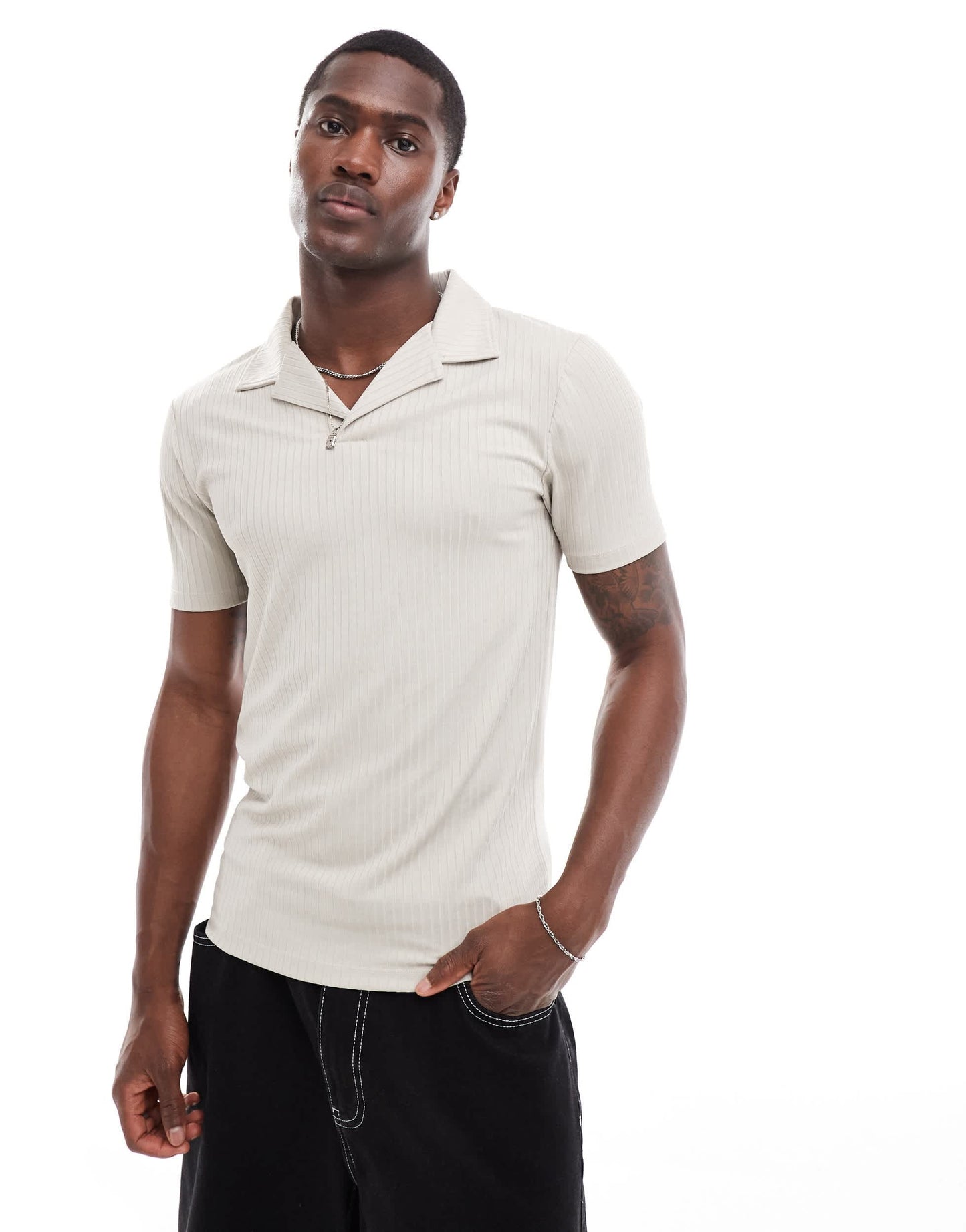 ASOS DESIGN polo in stone textured rib