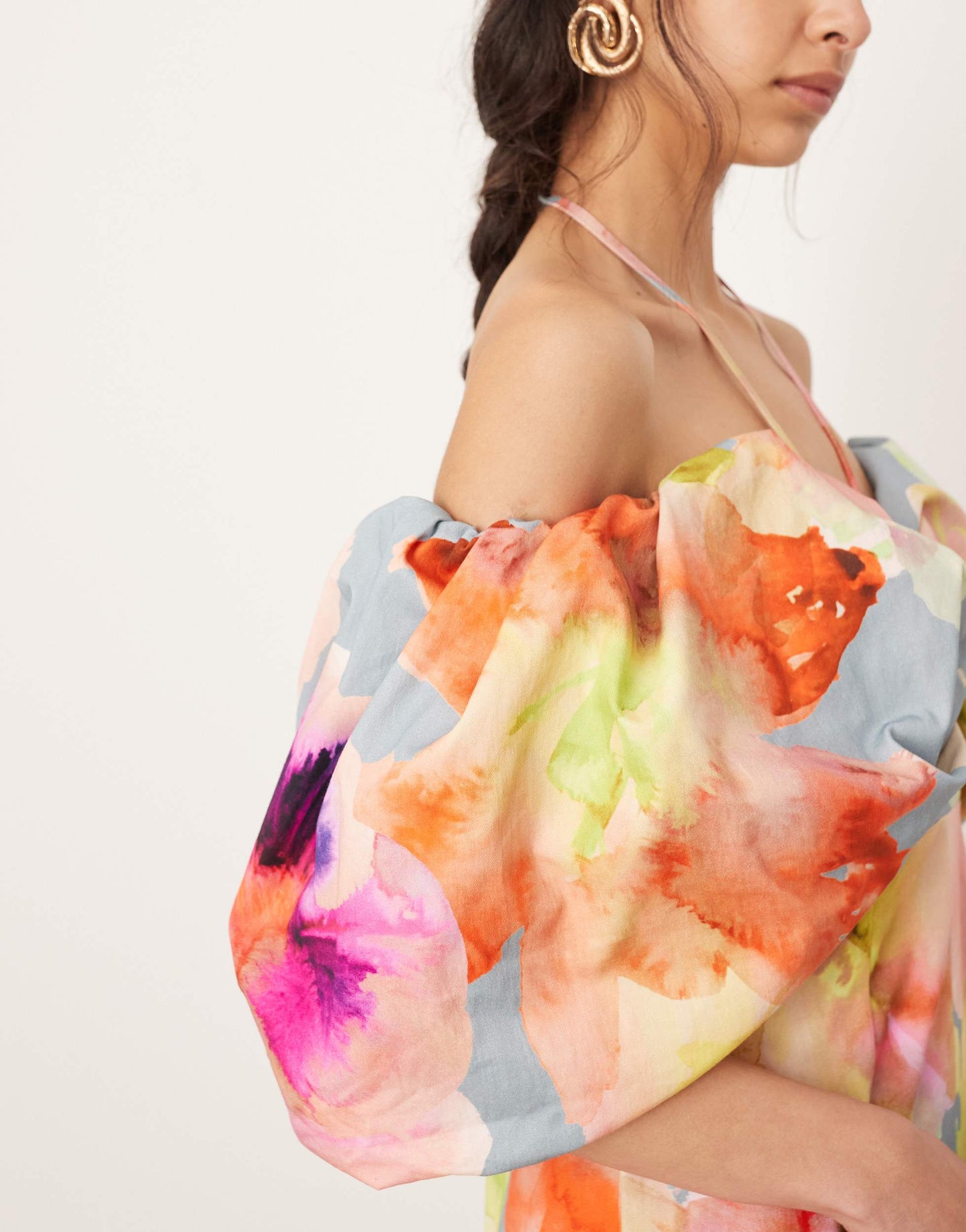ASOS EDITION bardot bow tie neck detail midi dress in mixed floral print