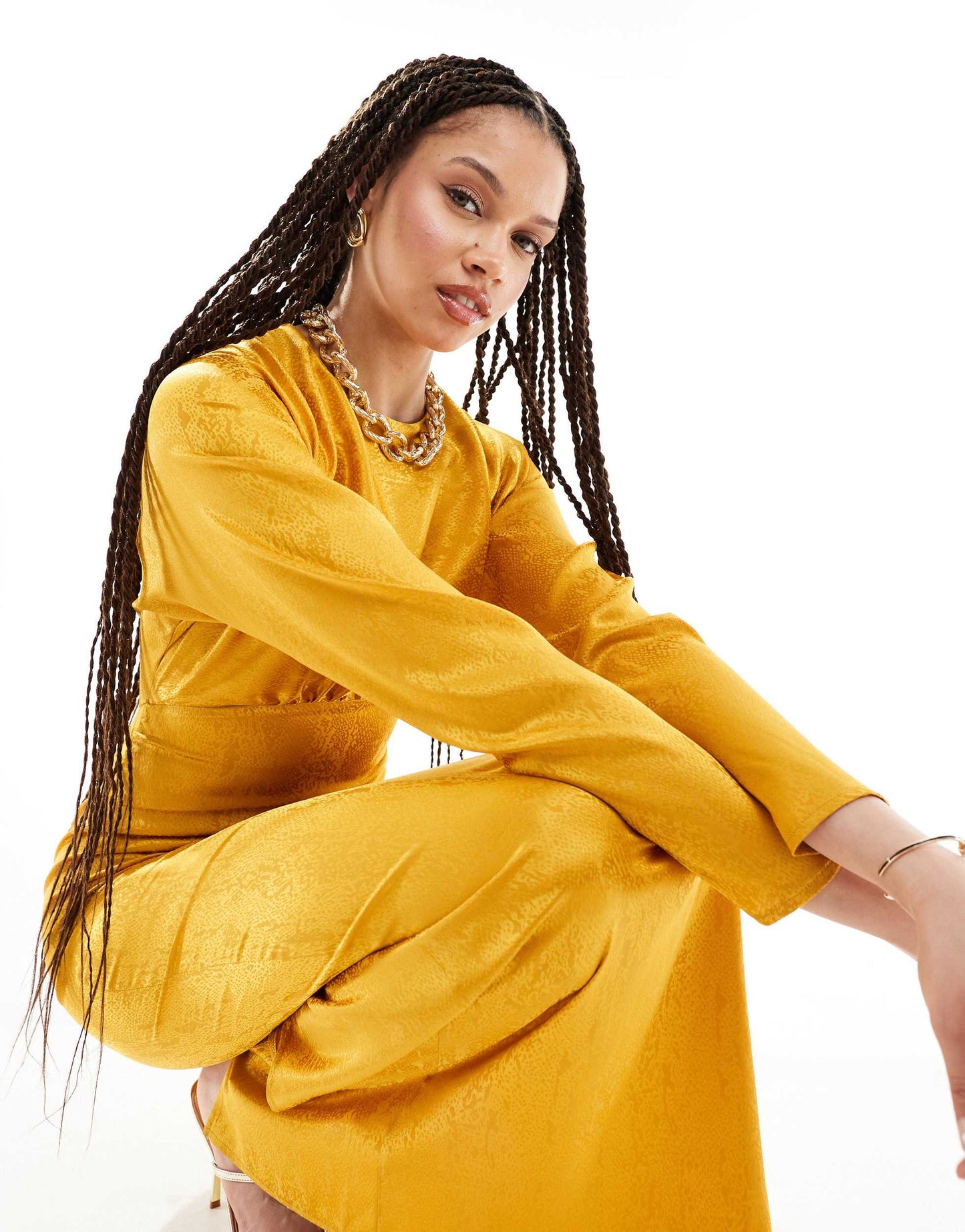 Flounce London Tall satin maxi dress with kimono sleeve in gold