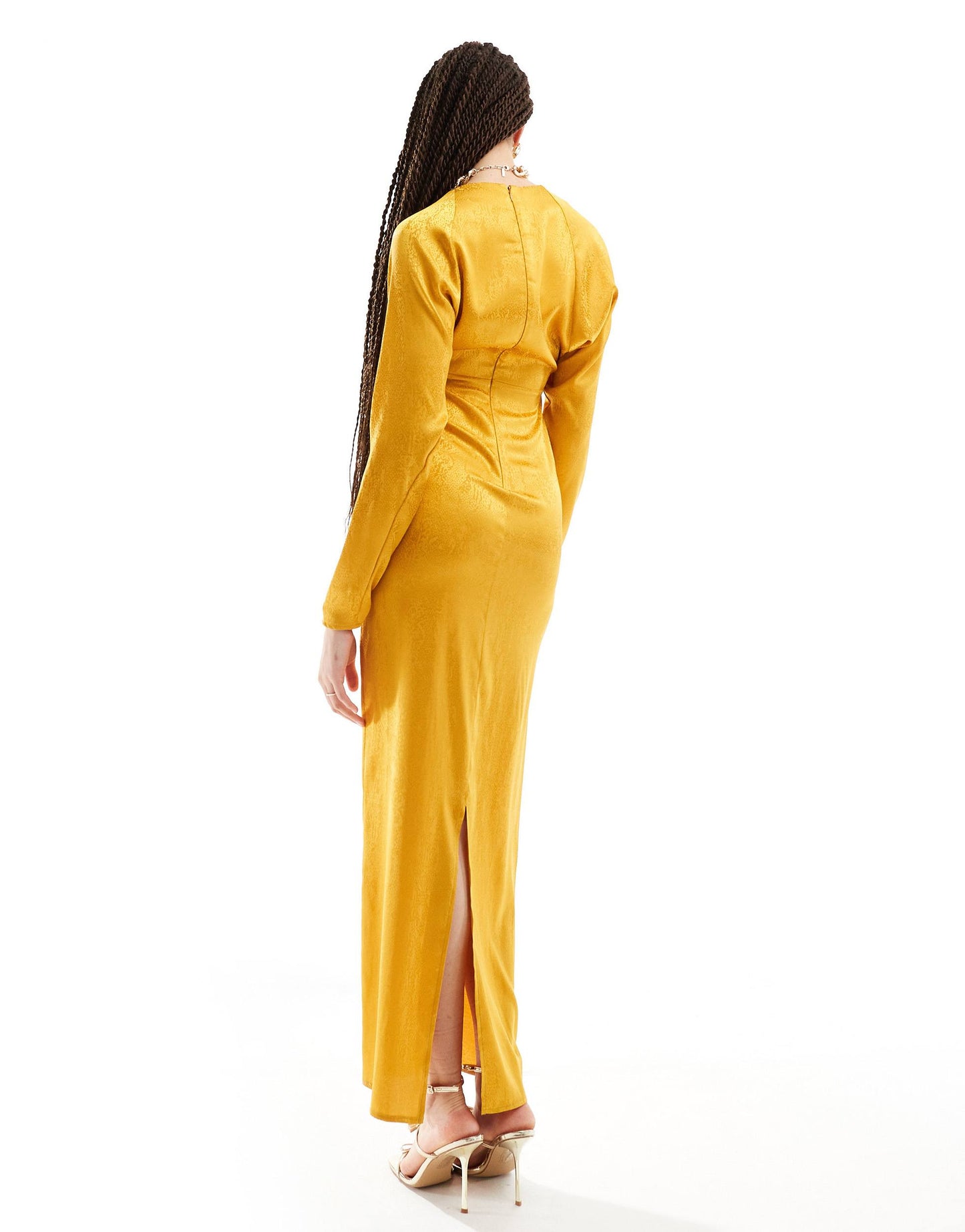 Flounce London Tall satin maxi dress with kimono sleeve in gold