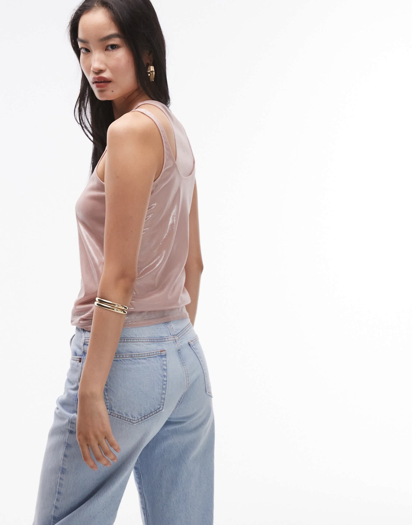 Topshop double layer metallic vest in pink